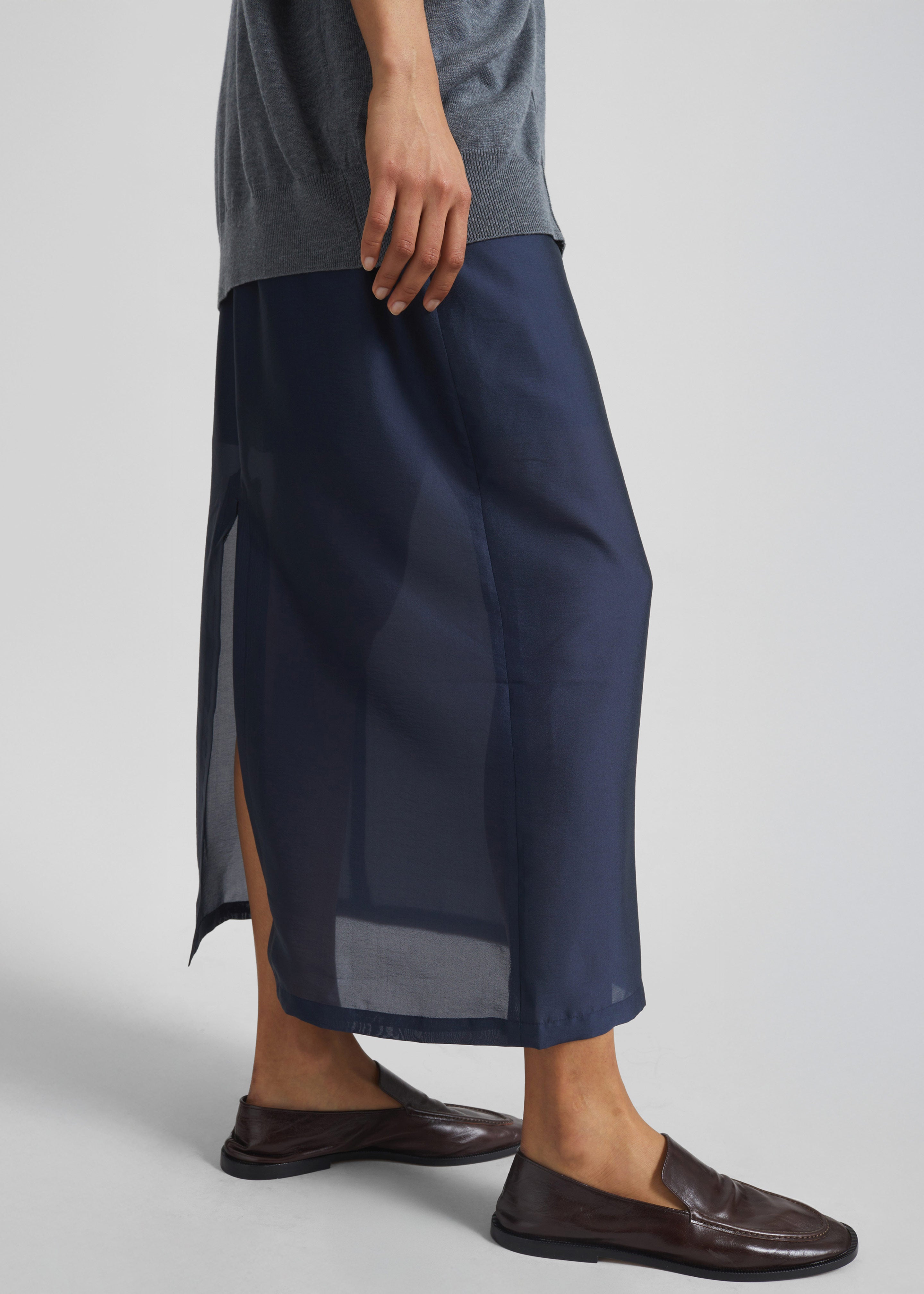 Nevoy Sheer Midi Skirt - Navy - 3