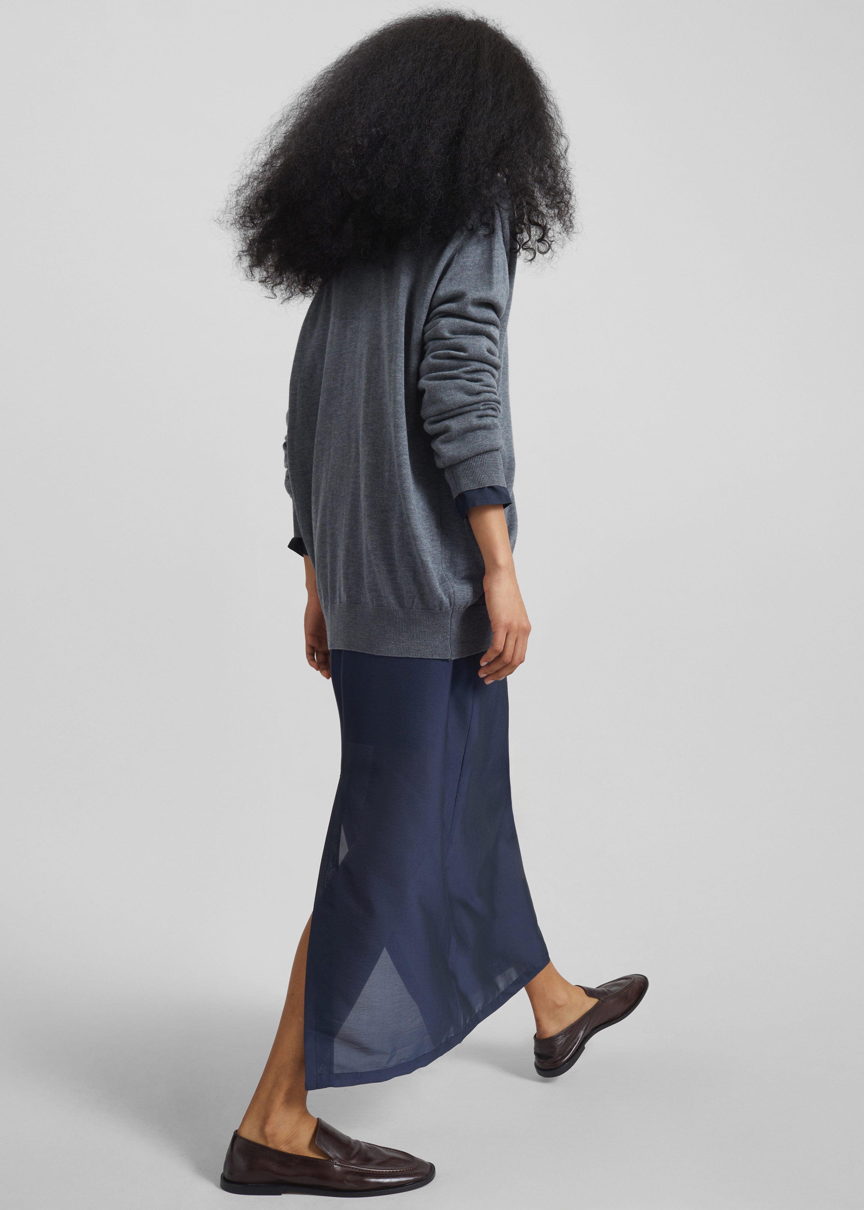 Nevoy Sheer Midi Skirt - Navy - 6