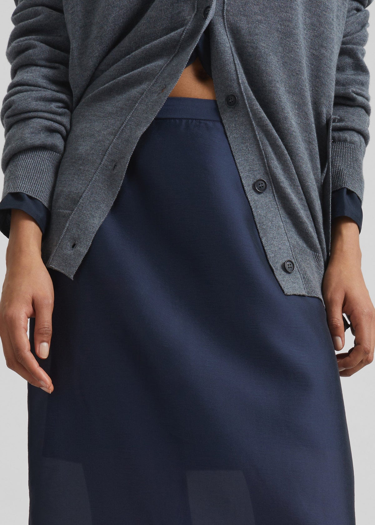 Nevoy Sheer Midi Skirt - Navy - 5
