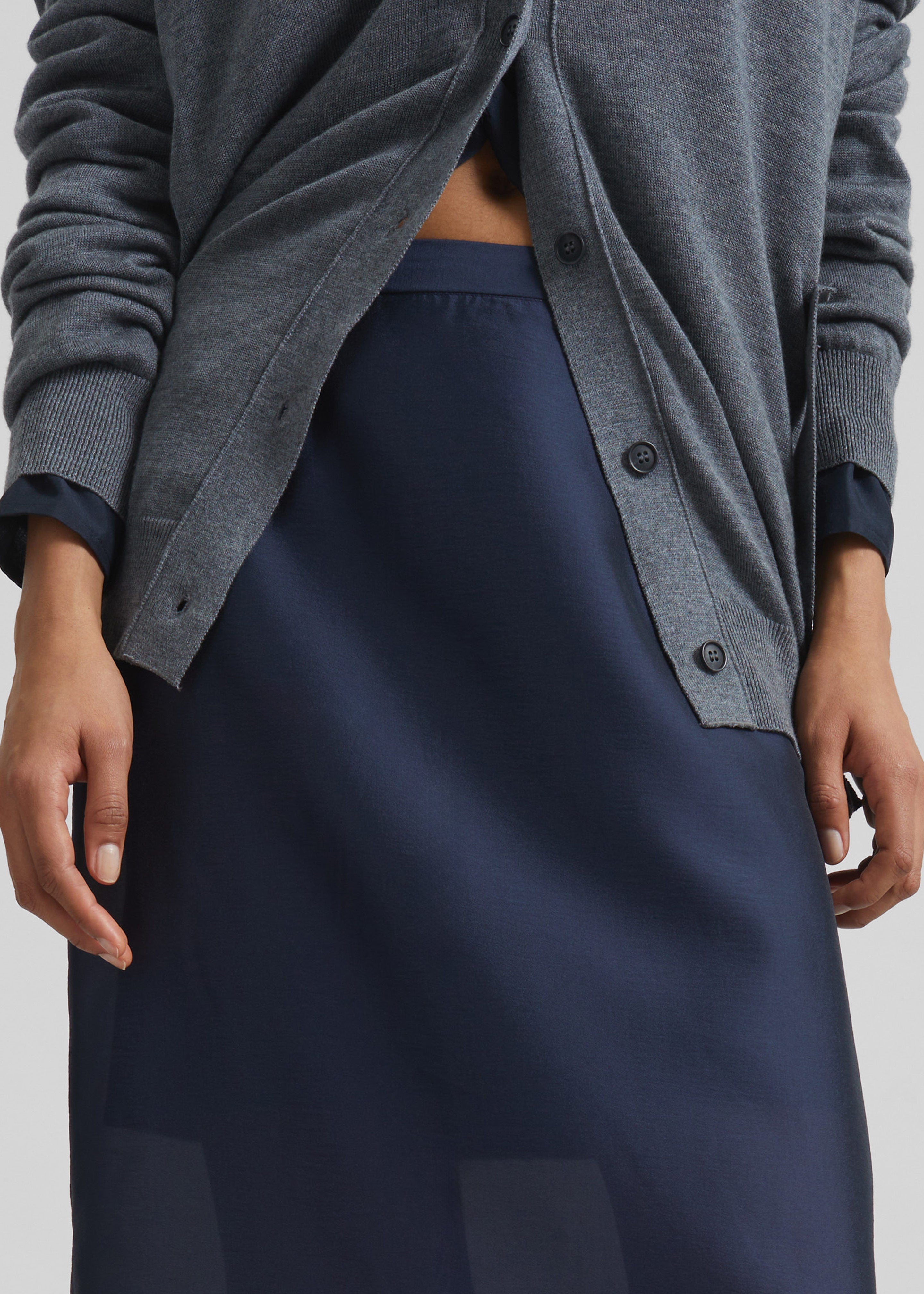 Nevoy Sheer Midi Skirt - Navy - 5