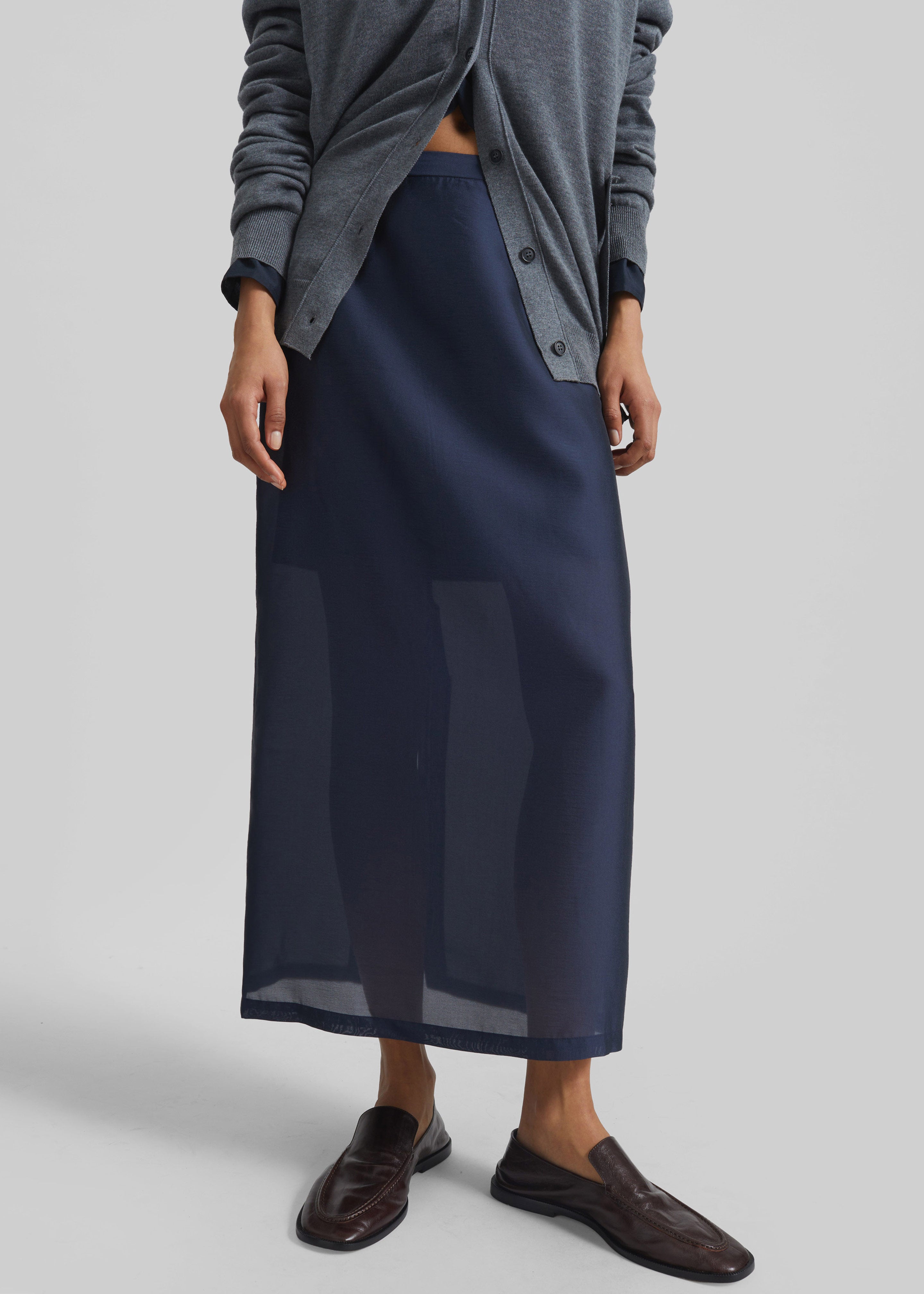 Nevoy Sheer Midi Skirt - Navy - 4