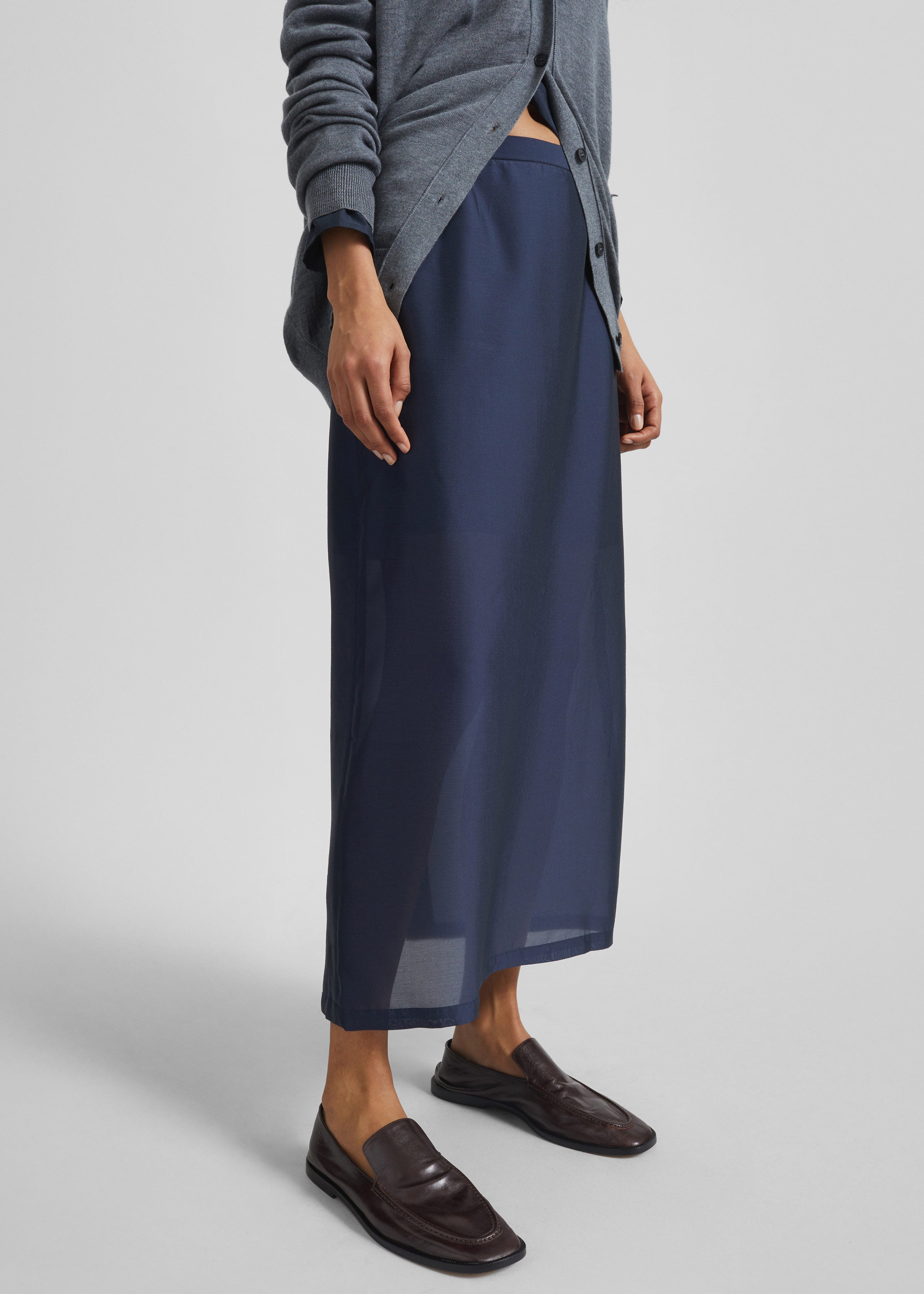 Nevoy Sheer Midi Skirt - Navy - 7