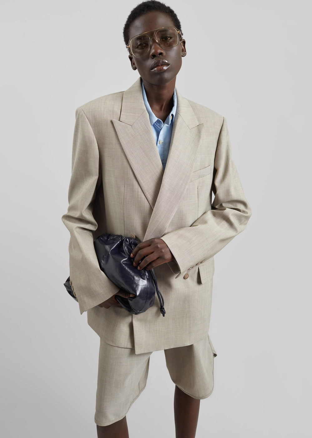 Newark Double Breasted Blazer - Beige Melange