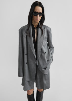 Newark Double Breasted Blazer - Grey Melange