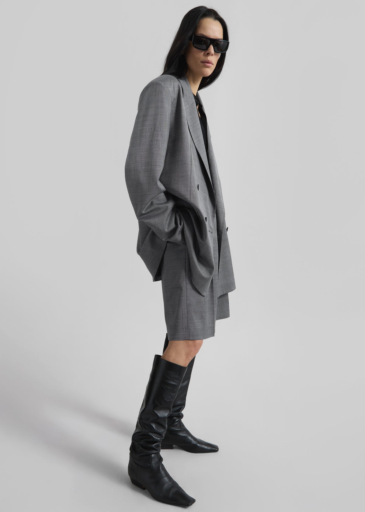 Newark Double Breasted Blazer - Grey Melange - 4