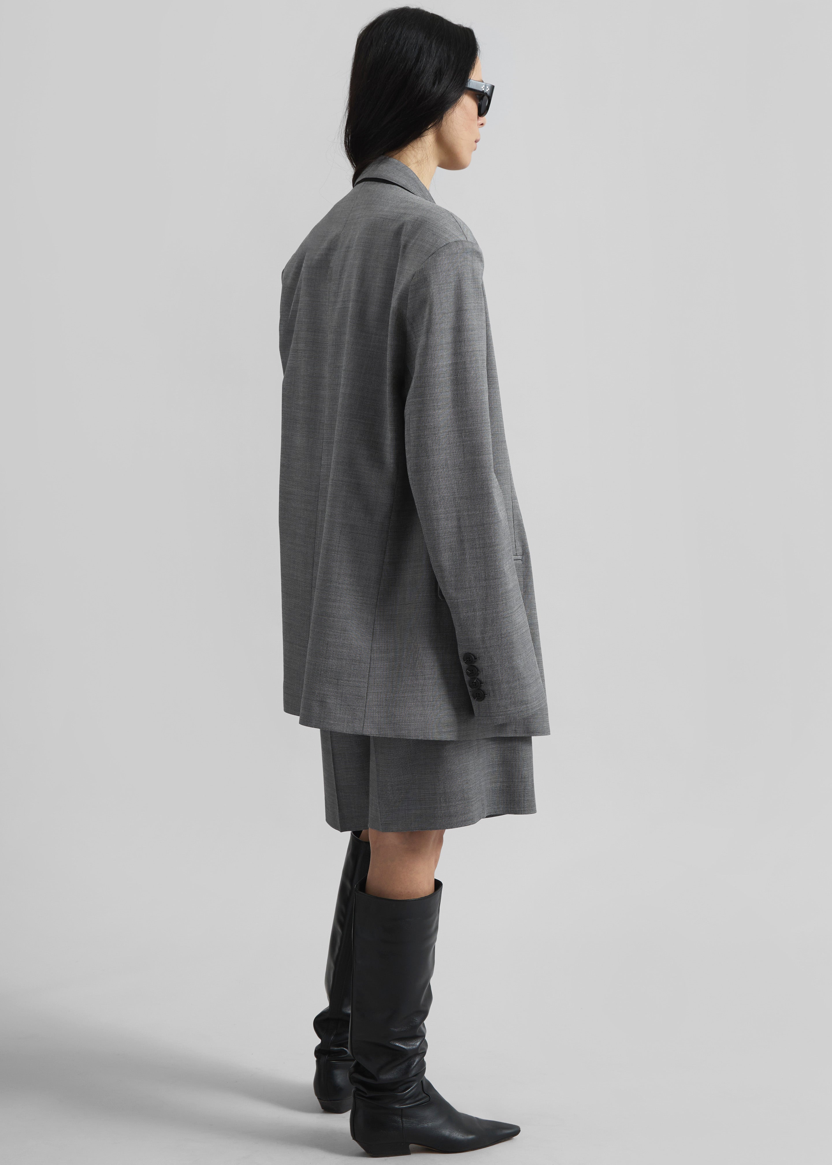 Newark Double Breasted Blazer - Grey Melange - 6