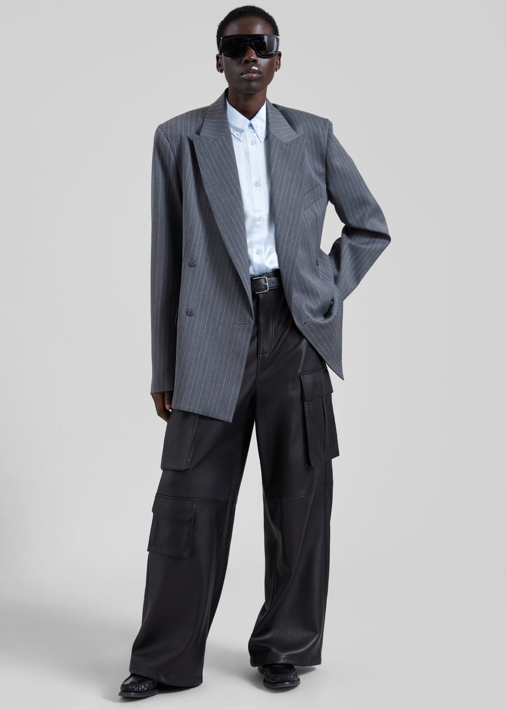 Newark Double Breasted Blazer - Grey/White Pinstripe - 1