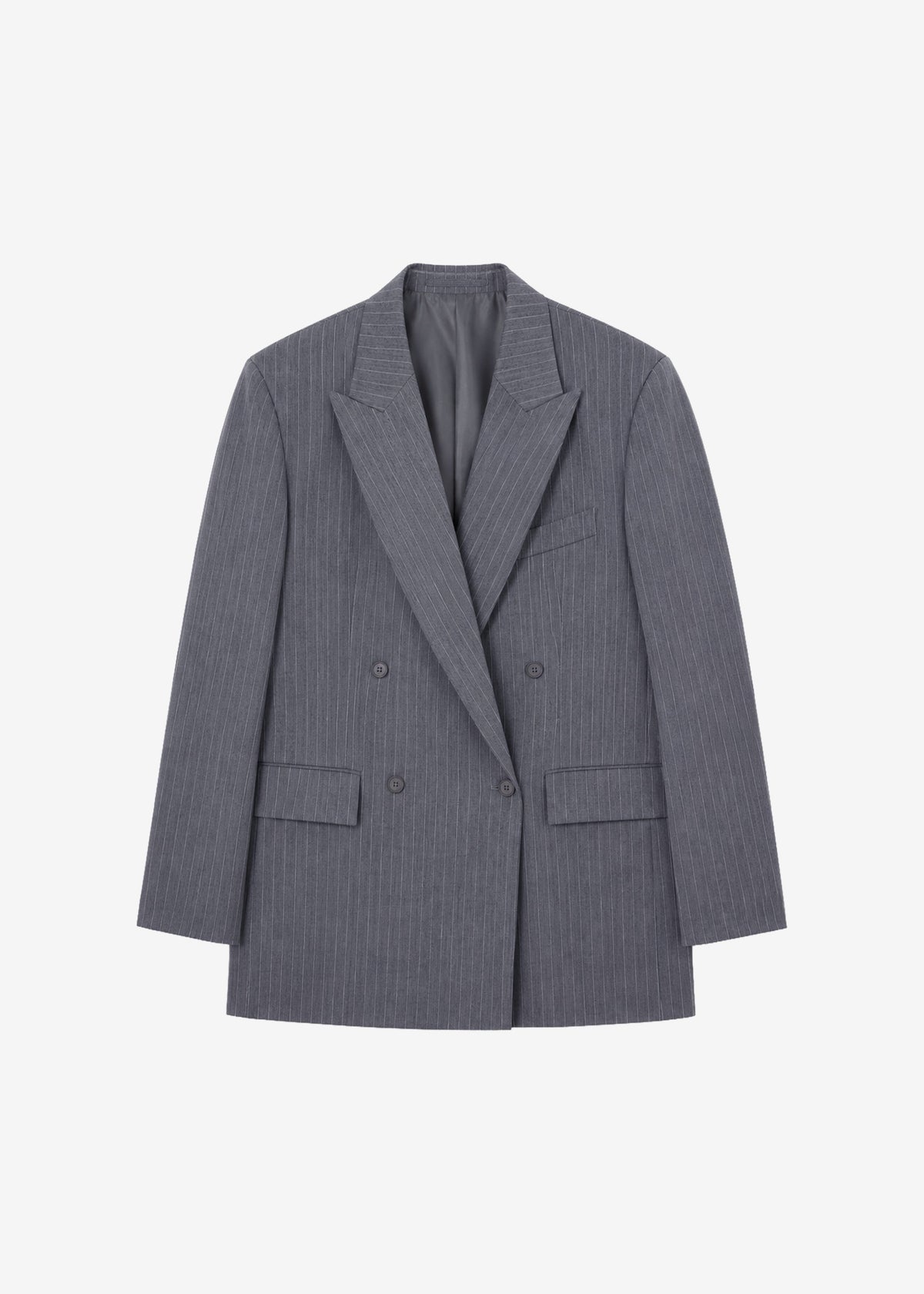 Newark Double Breasted Blazer - Grey/White Pinstripe