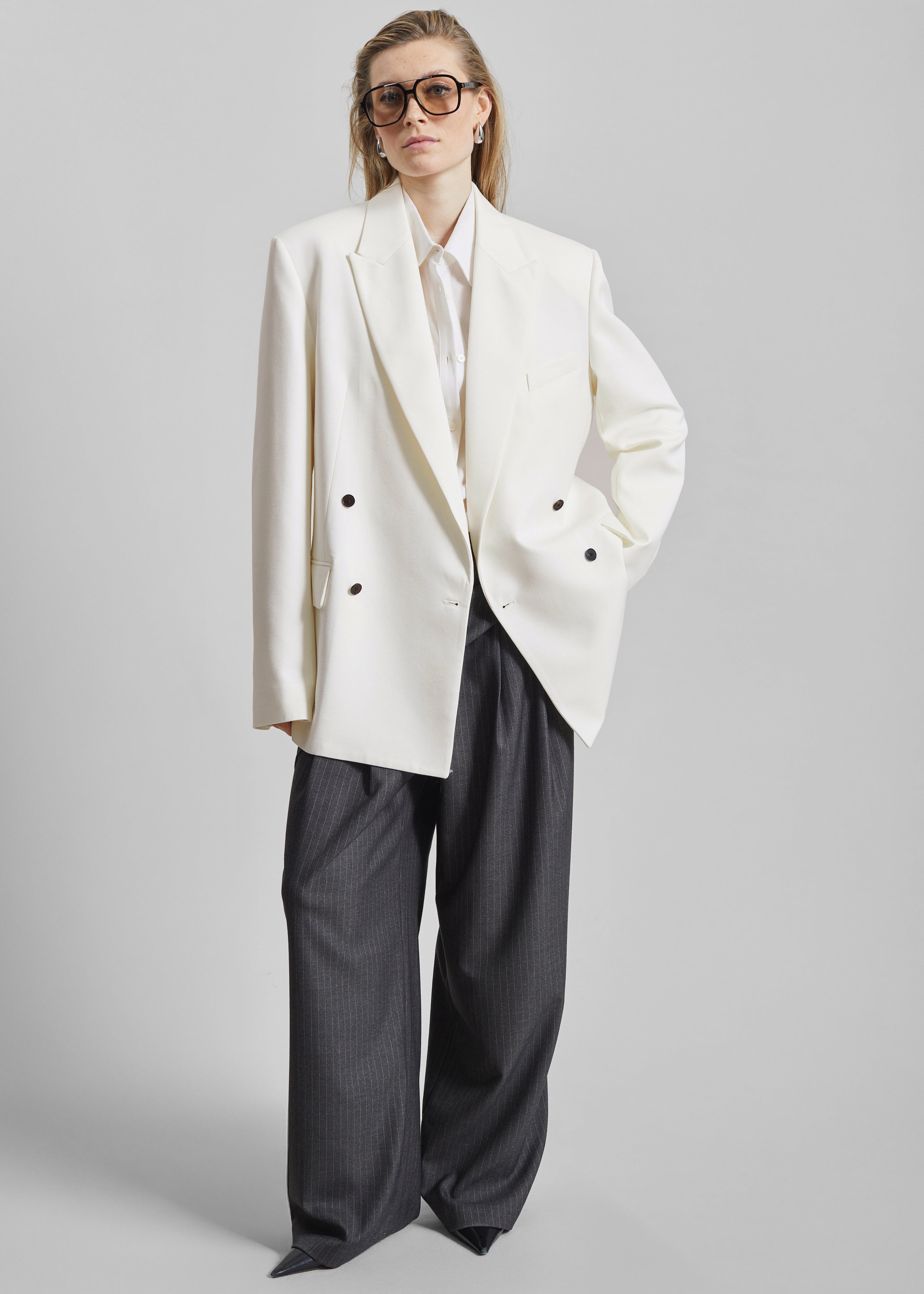 Newark Double Breasted Blazer - Ivory - 7