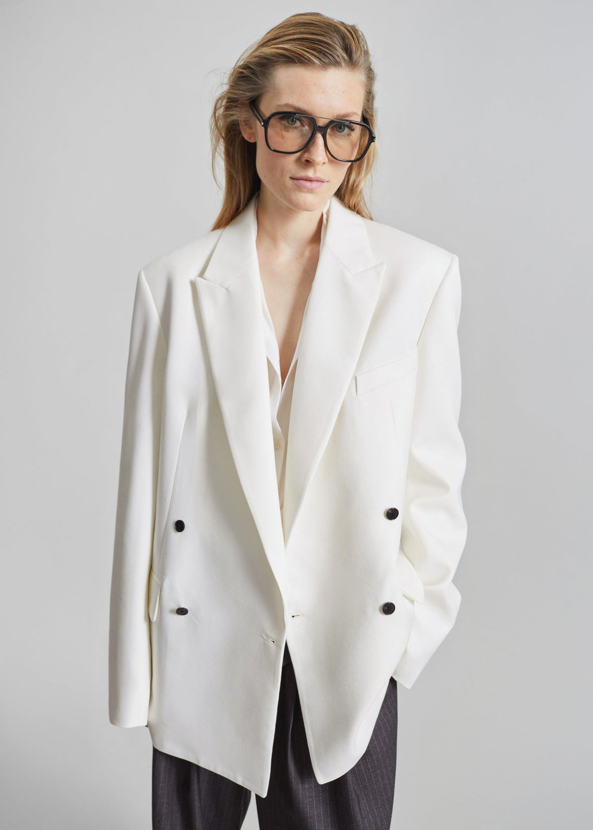 Newark Double Breasted Blazer - Ivory - 1