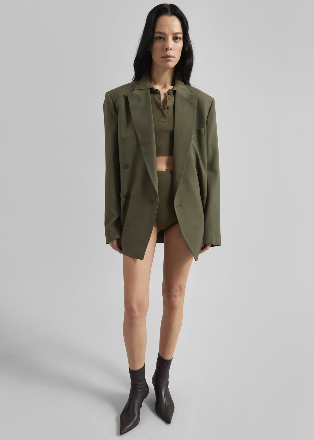 Newark Double Breasted Blazer - Khaki - 1