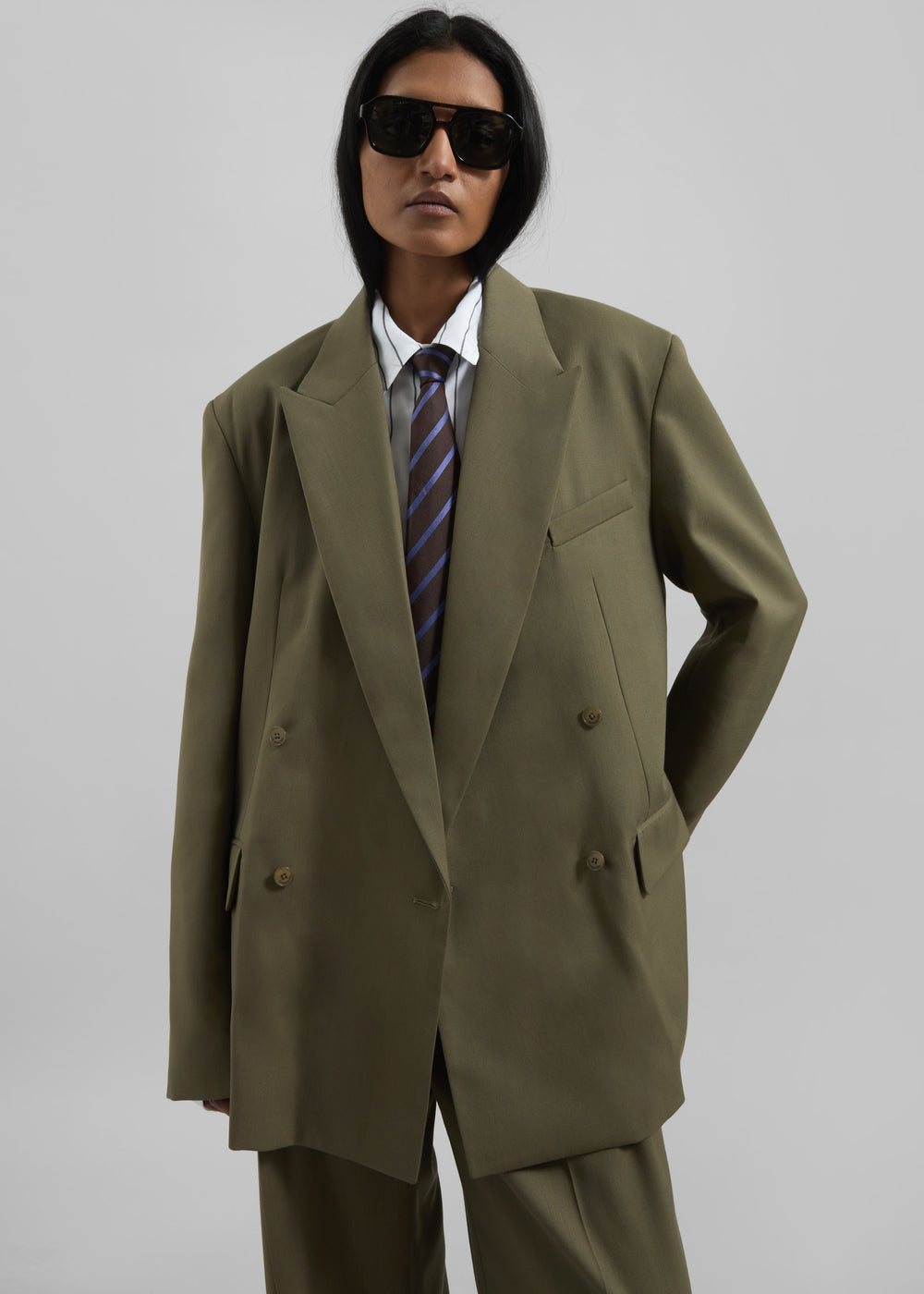 Newark Double Breasted Blazer - Khaki - 1