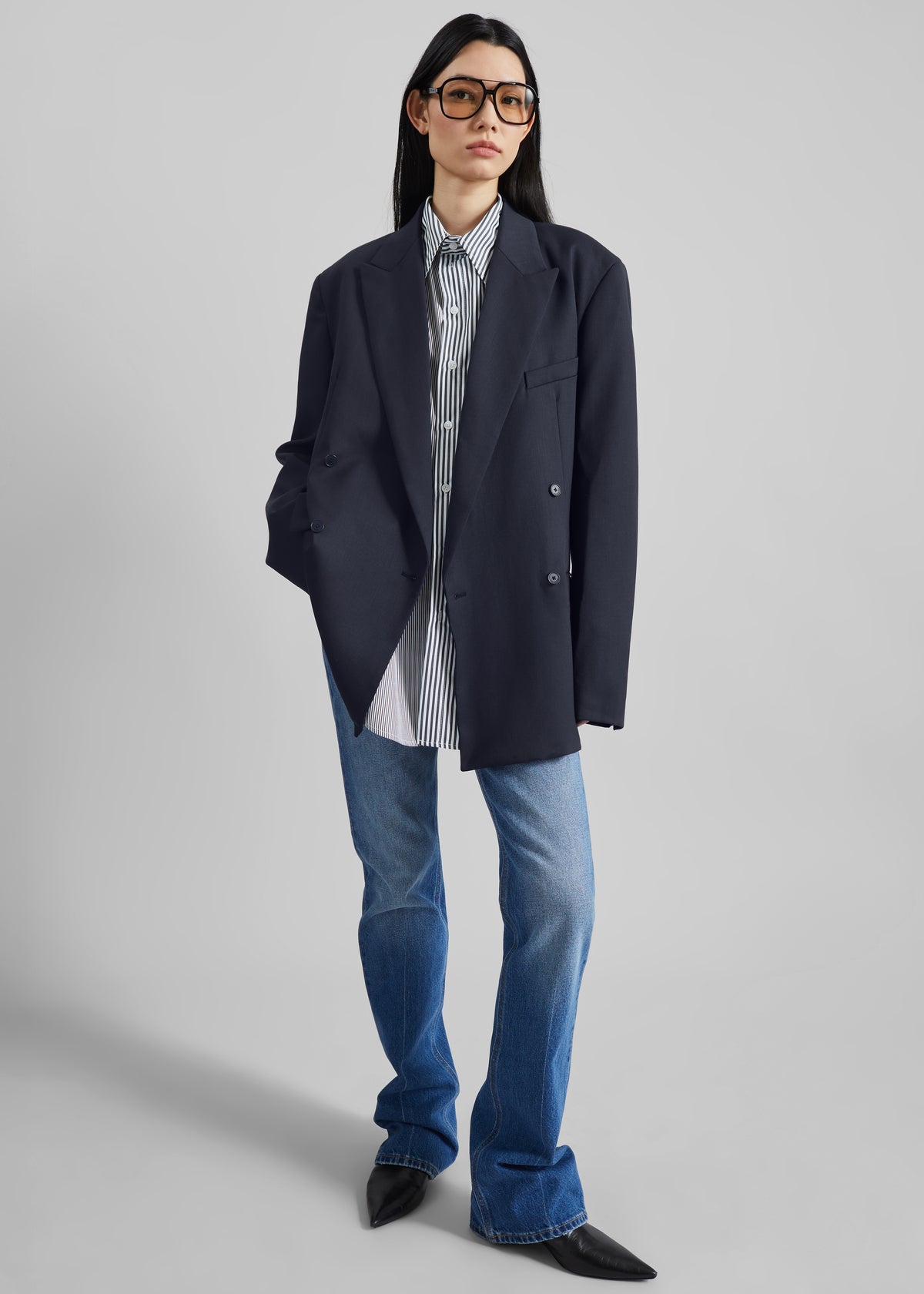 Newark Double Breasted Blazer - Navy - 2