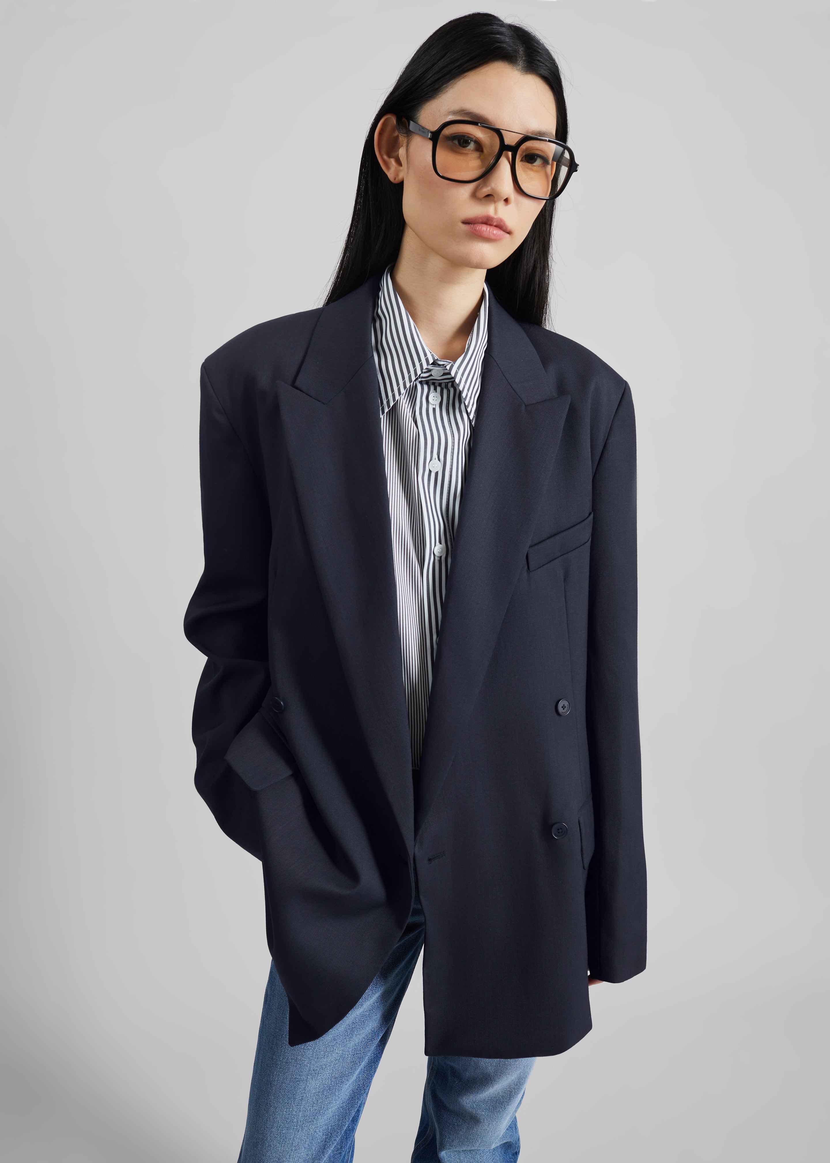 Newark Double Breasted Blazer - Navy - 3