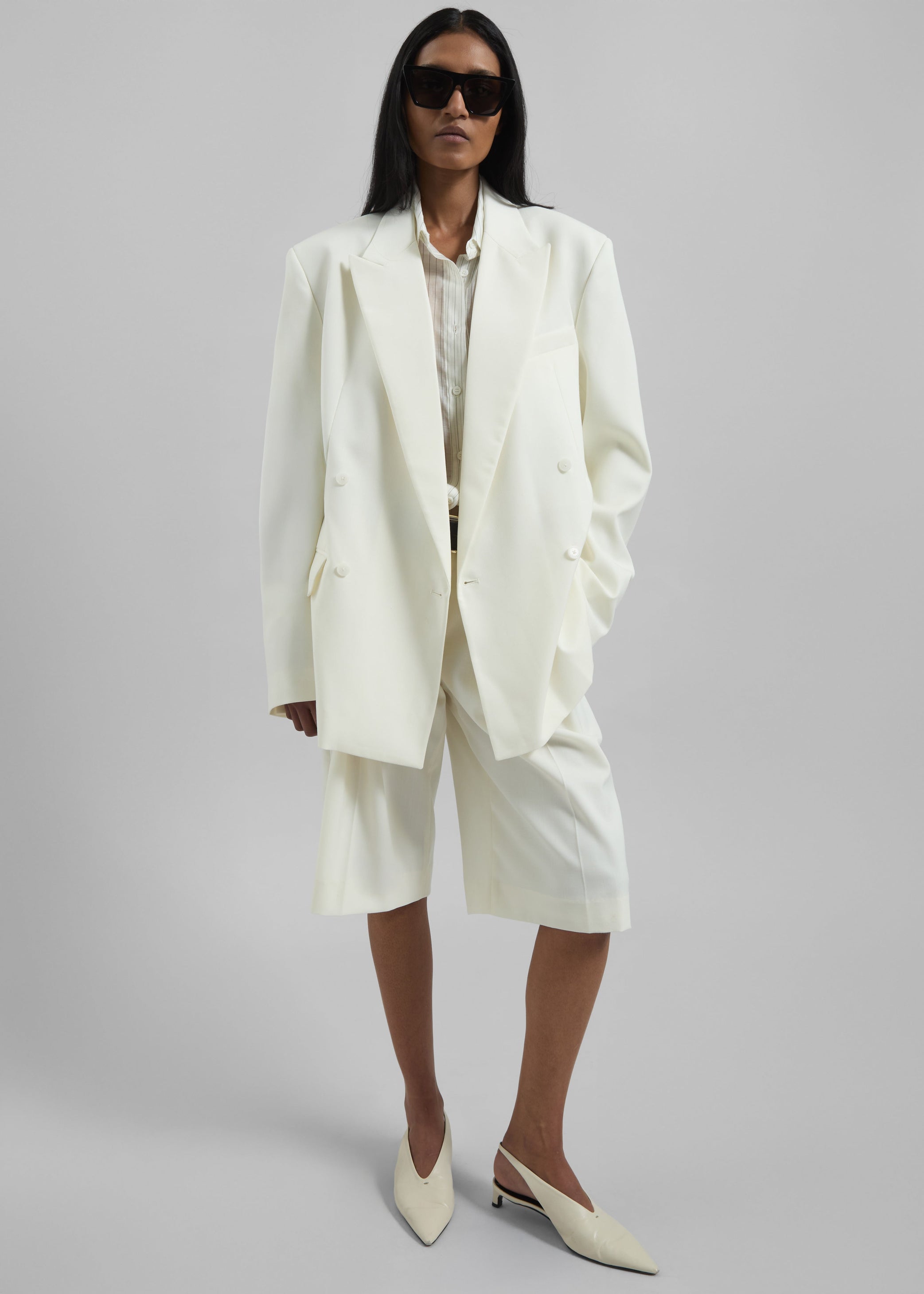 Shop the look image for Bilbao Pleated Bermuda Shorts - Off White