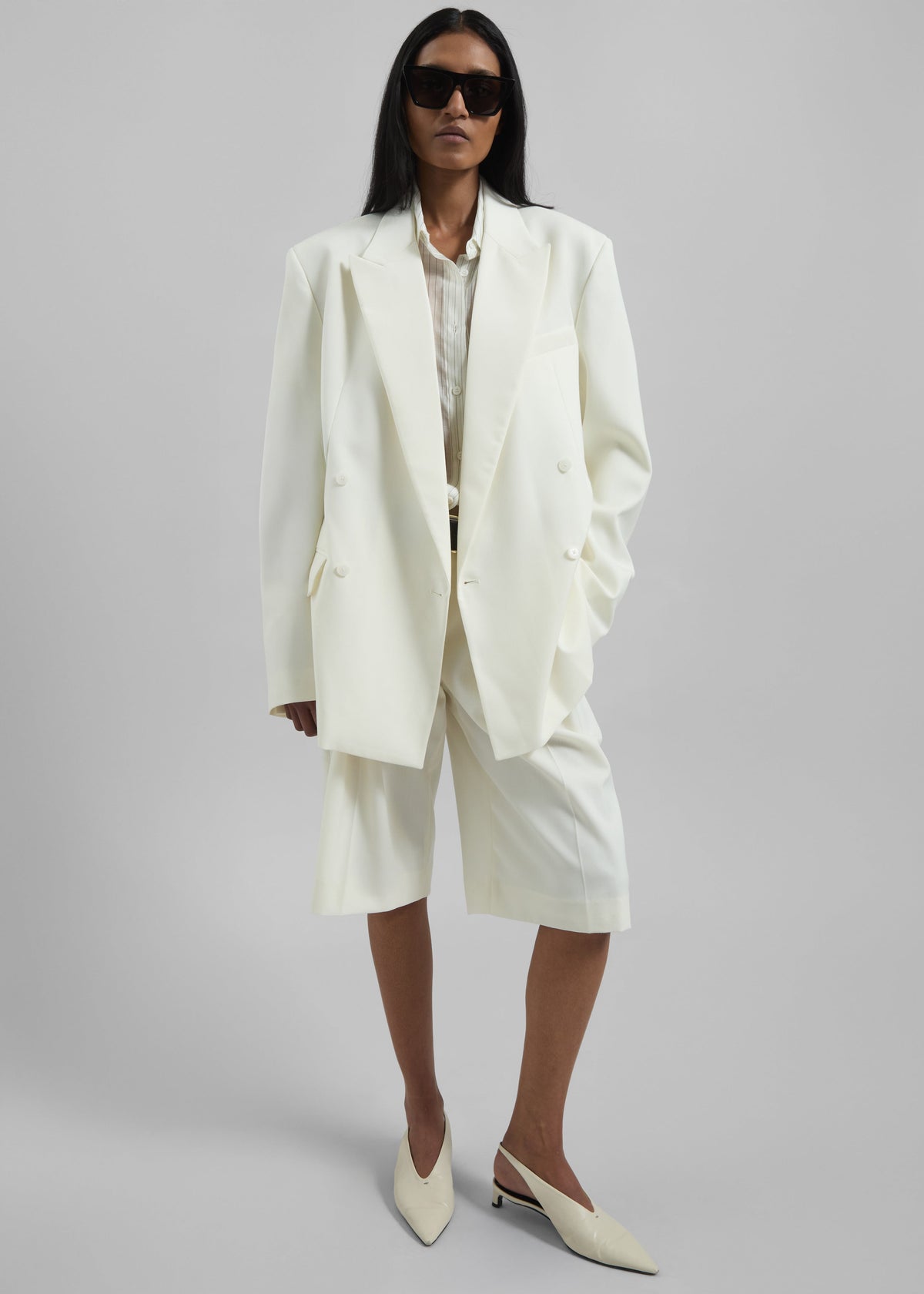 Bilbao Pleated Bermuda Shorts - Off White - 1