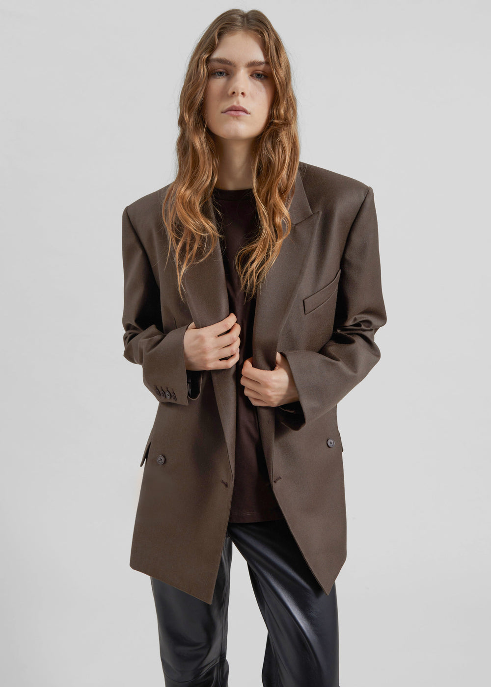 Newark Flannel Double Breasted Blazer - Mocha