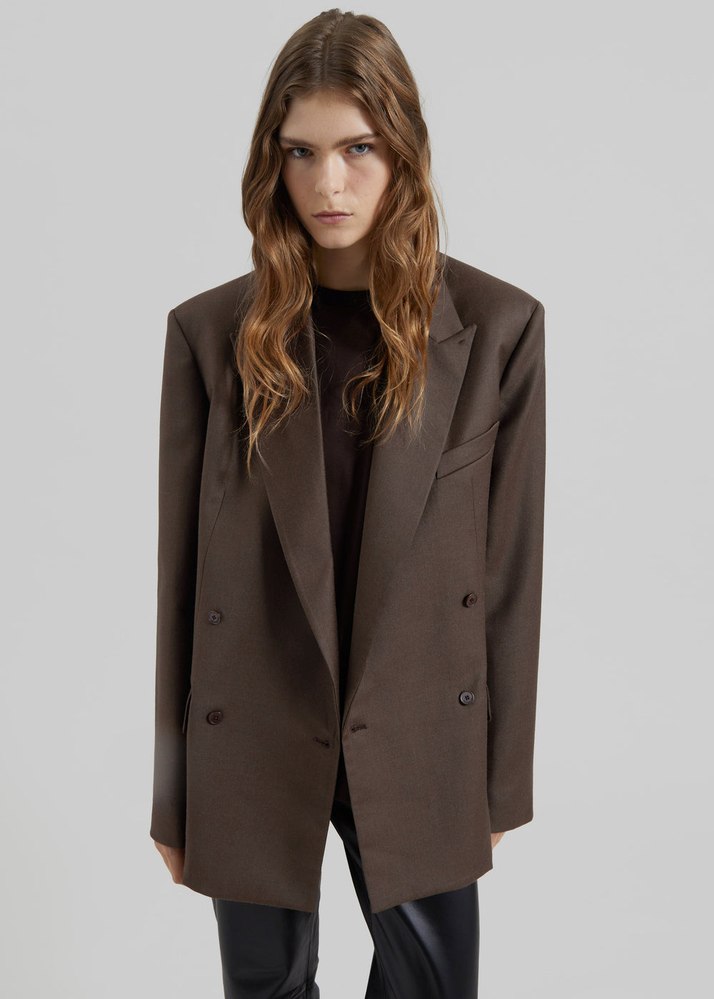 Newark Flannel Double Breasted Blazer - Mocha - 1