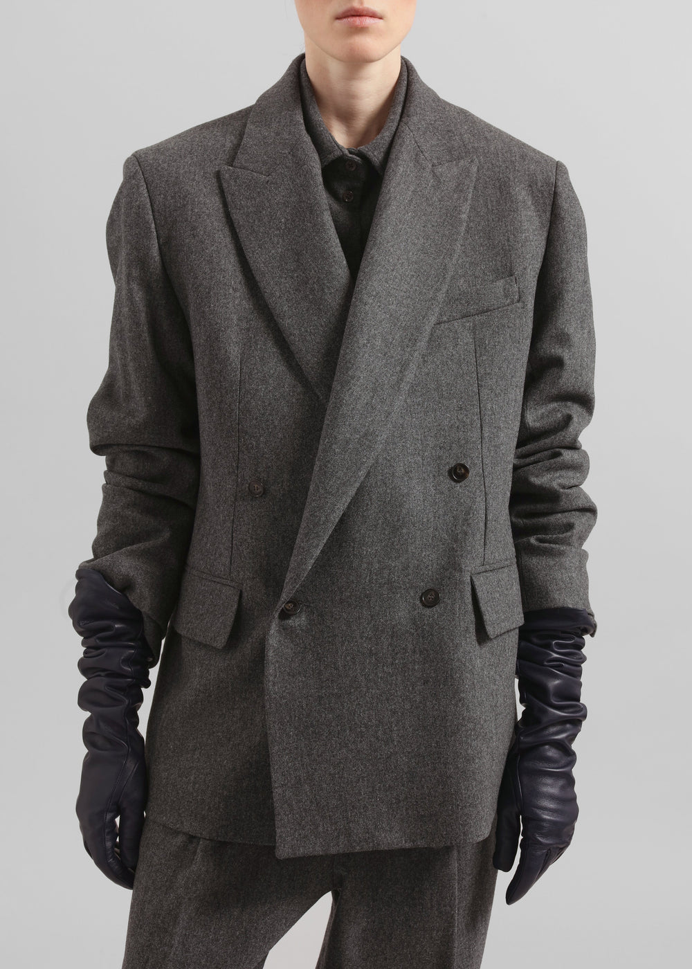 Newark Flannel Double Breasted Blazer - Grey Melange