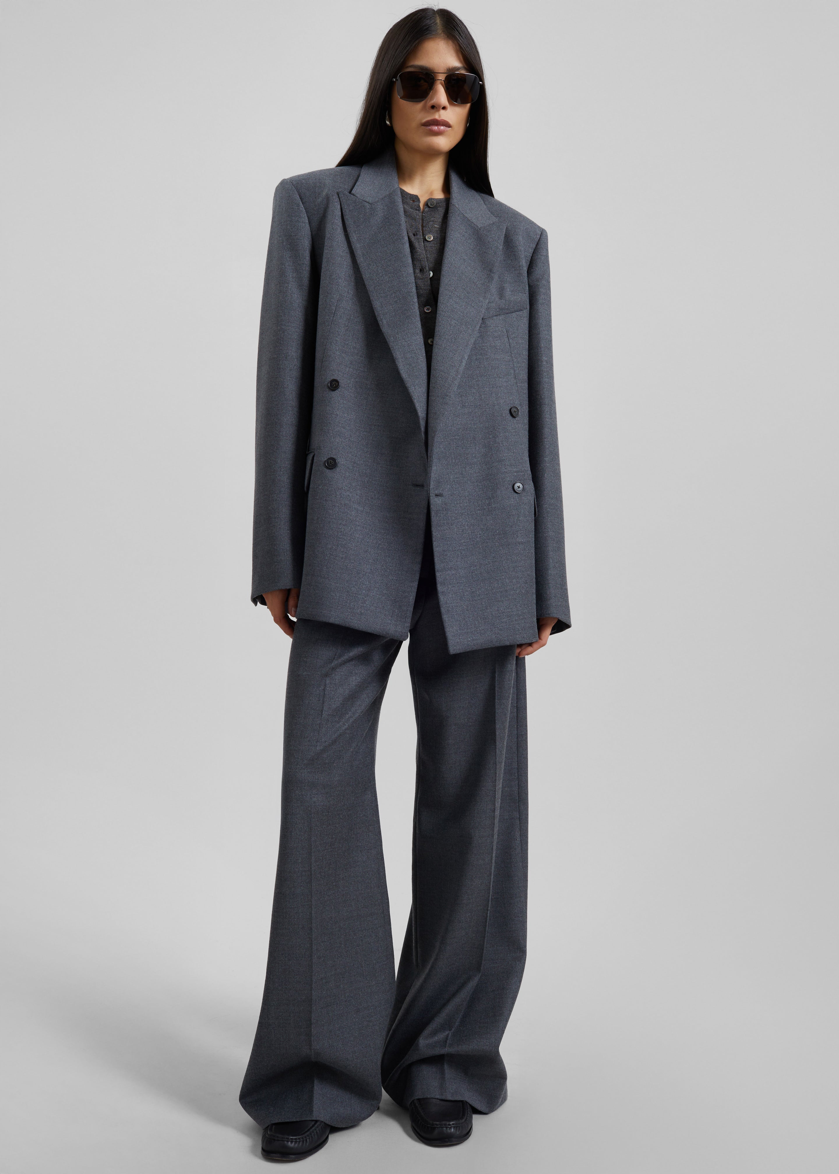Newark Flannel Double Breasted Blazer - Grey Melange – The Frankie