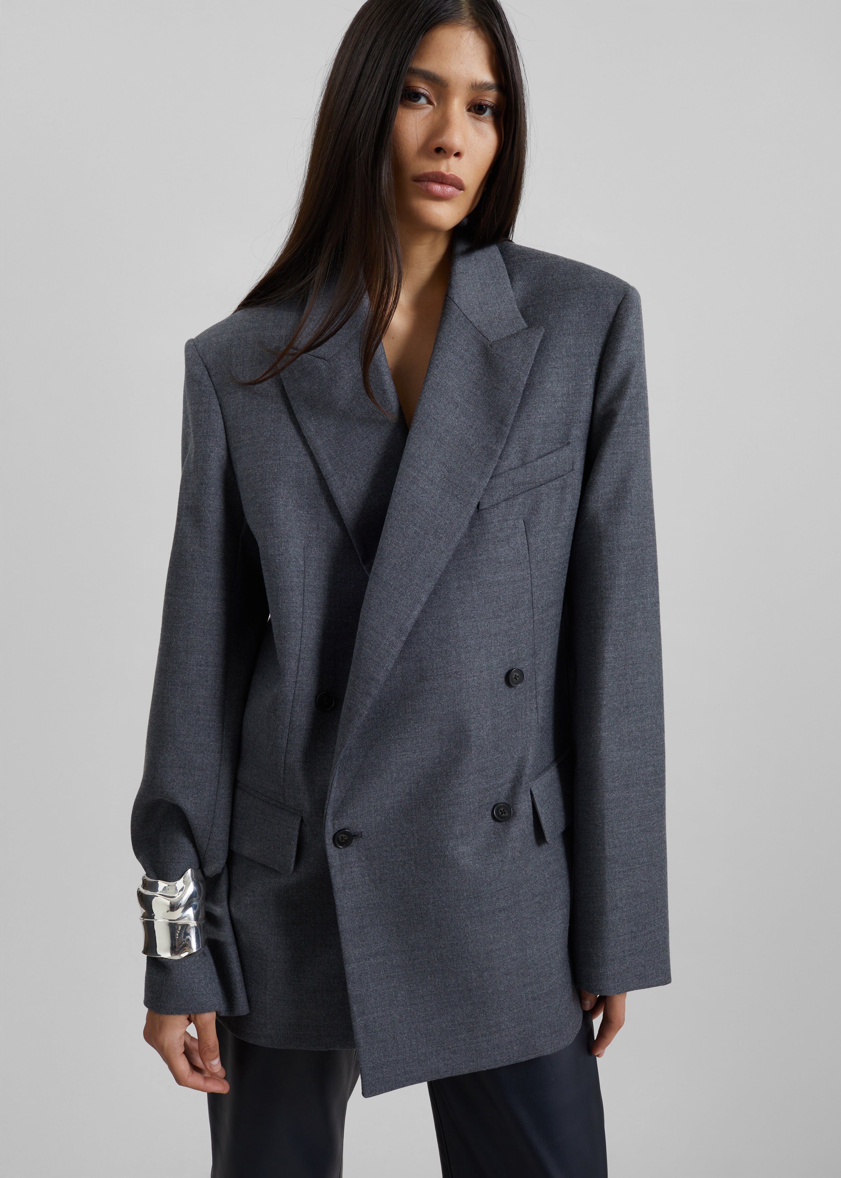 Newark Flannel Double Breasted Blazer - Grey Melange – The Frankie