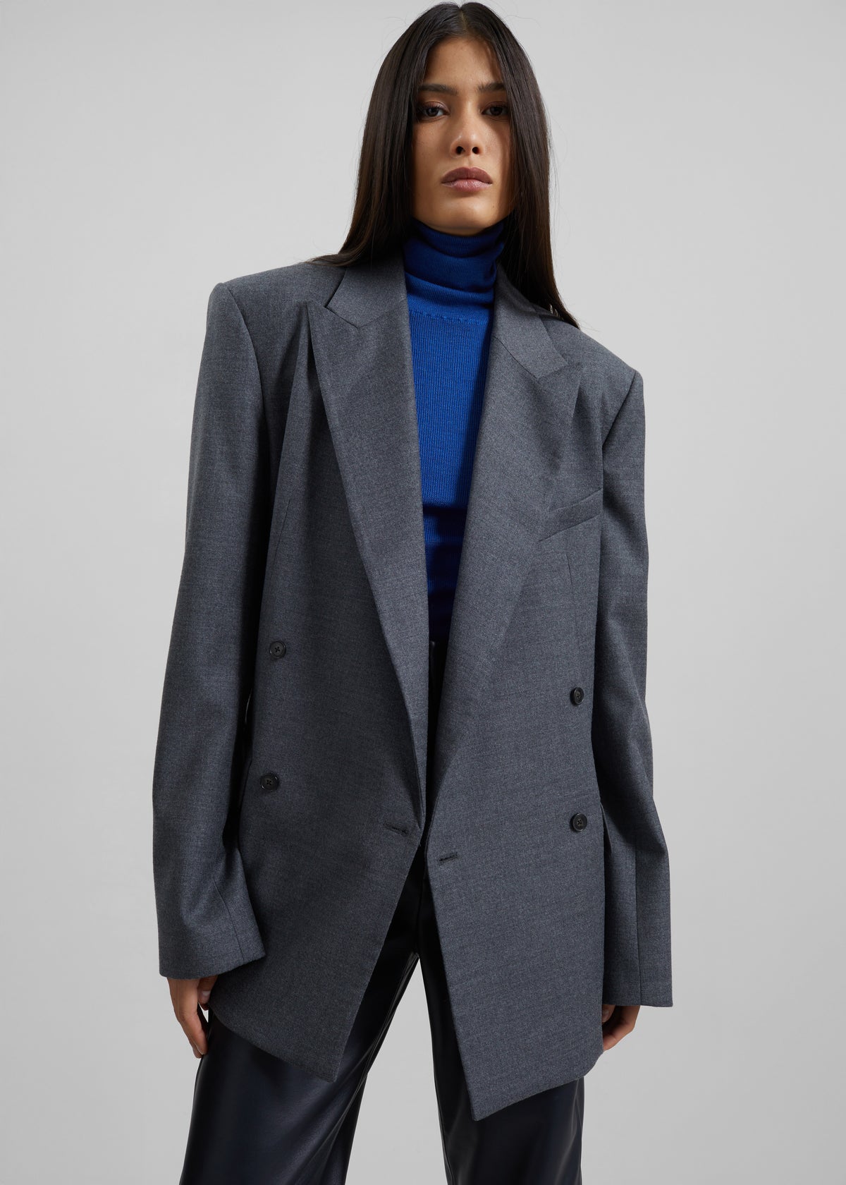 Newark Flannel Double Breasted Blazer - Grey Melange - 6