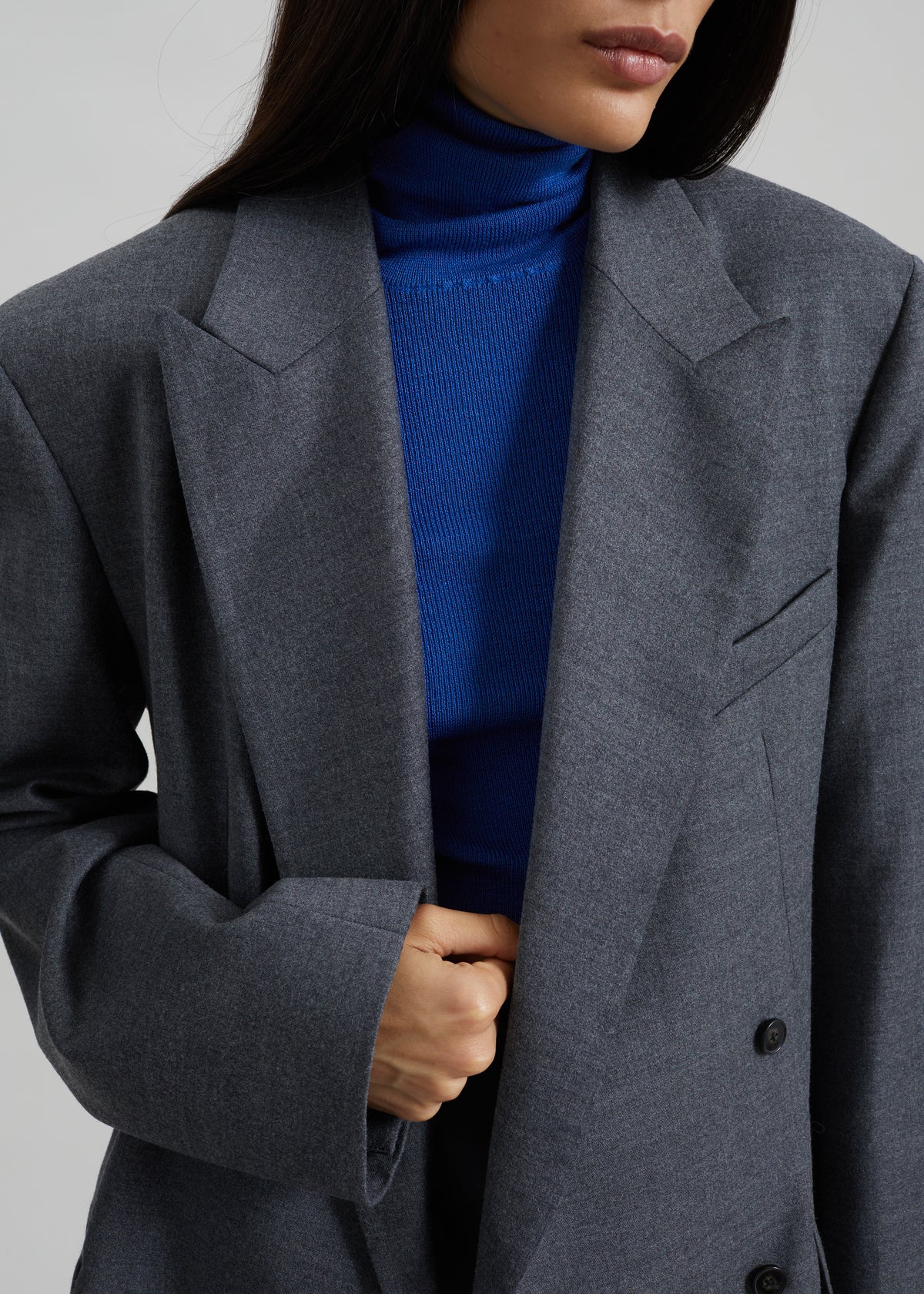 Newark Flannel Double Breasted Blazer - Grey Melange - 2