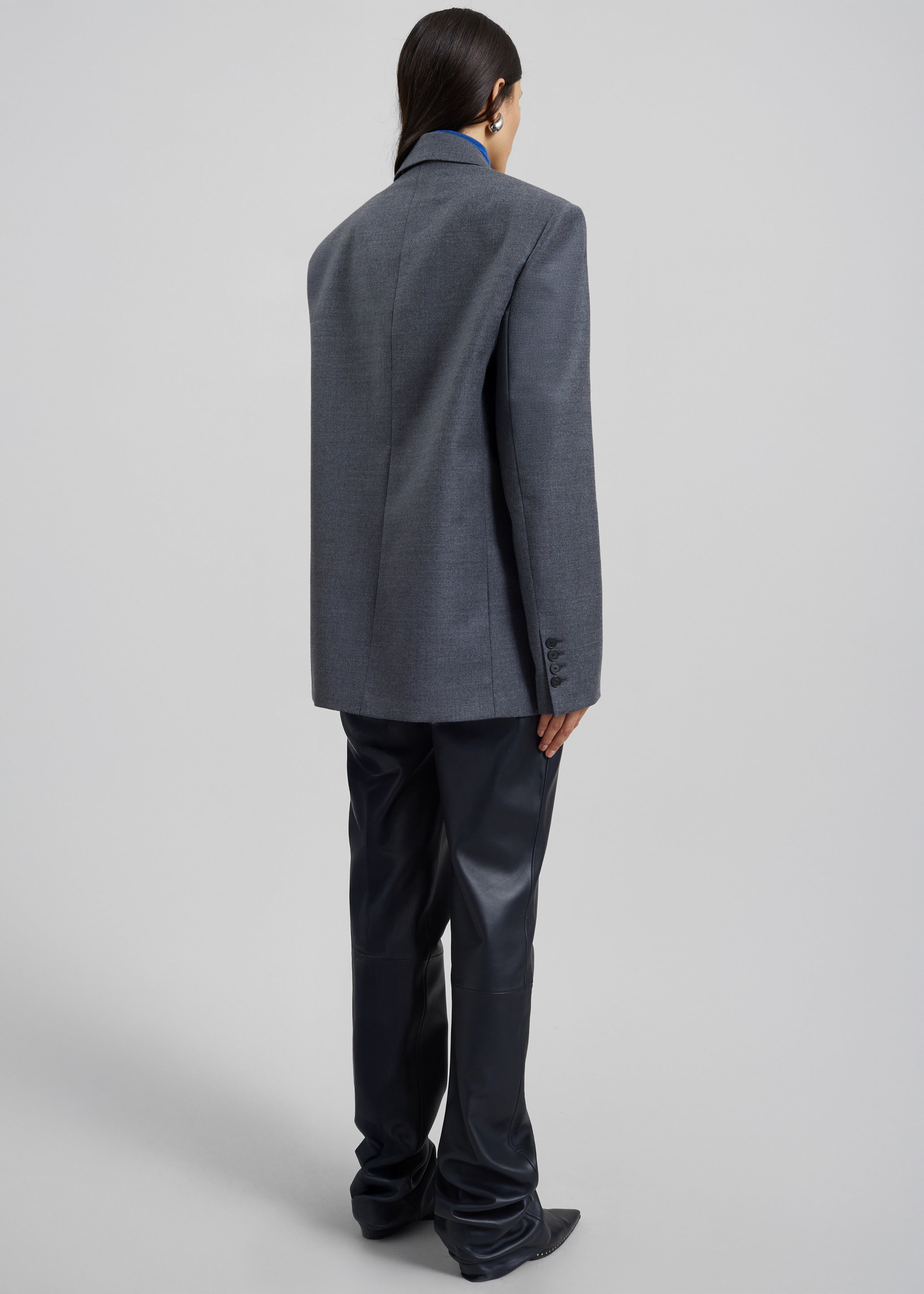 Newark Flannel Double Breasted Blazer - Grey Melange - 8