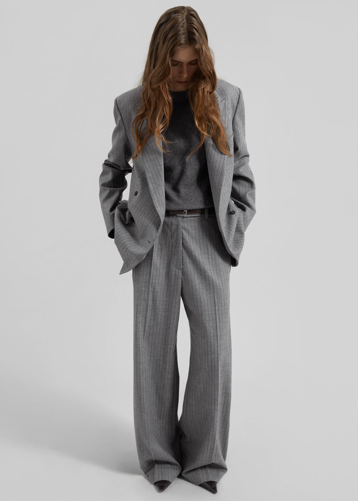 Newark Pinstripe Double Breasted Blazer - Grey/Brown - 2