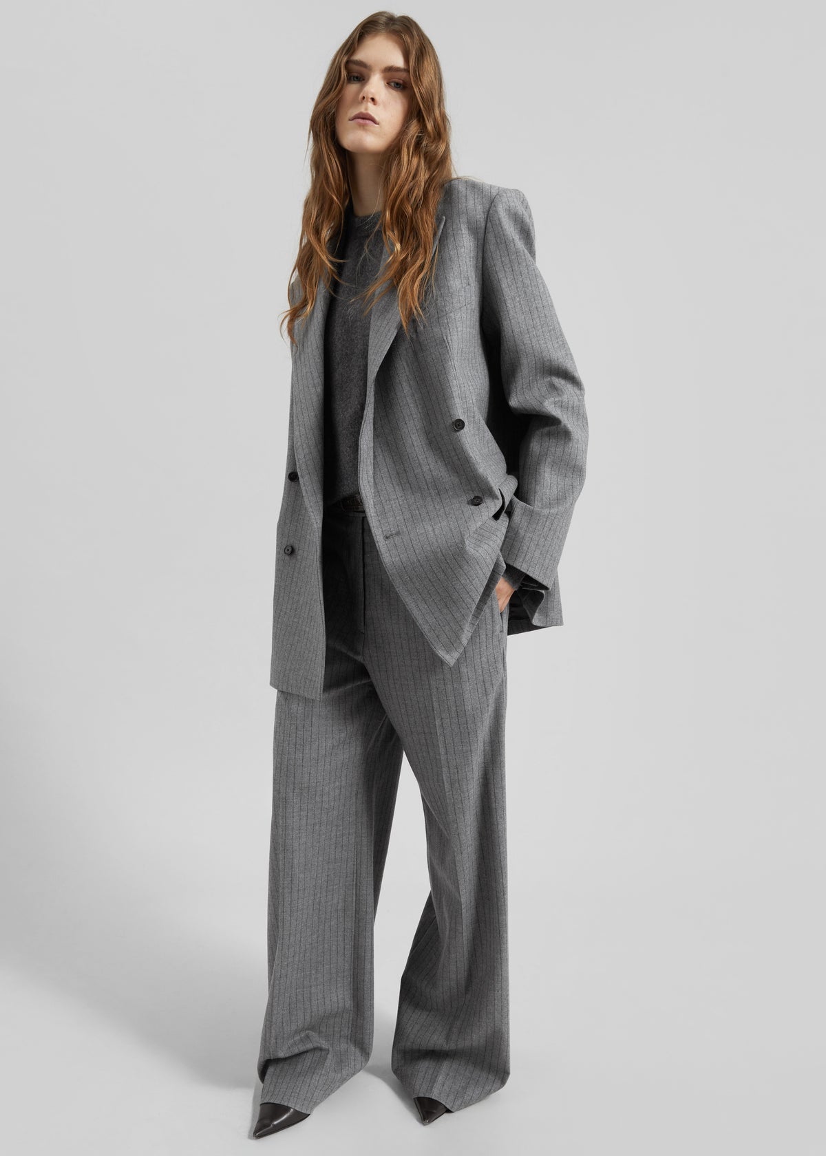 Newark Pinstripe Double Breasted Blazer - Grey/Brown - 10