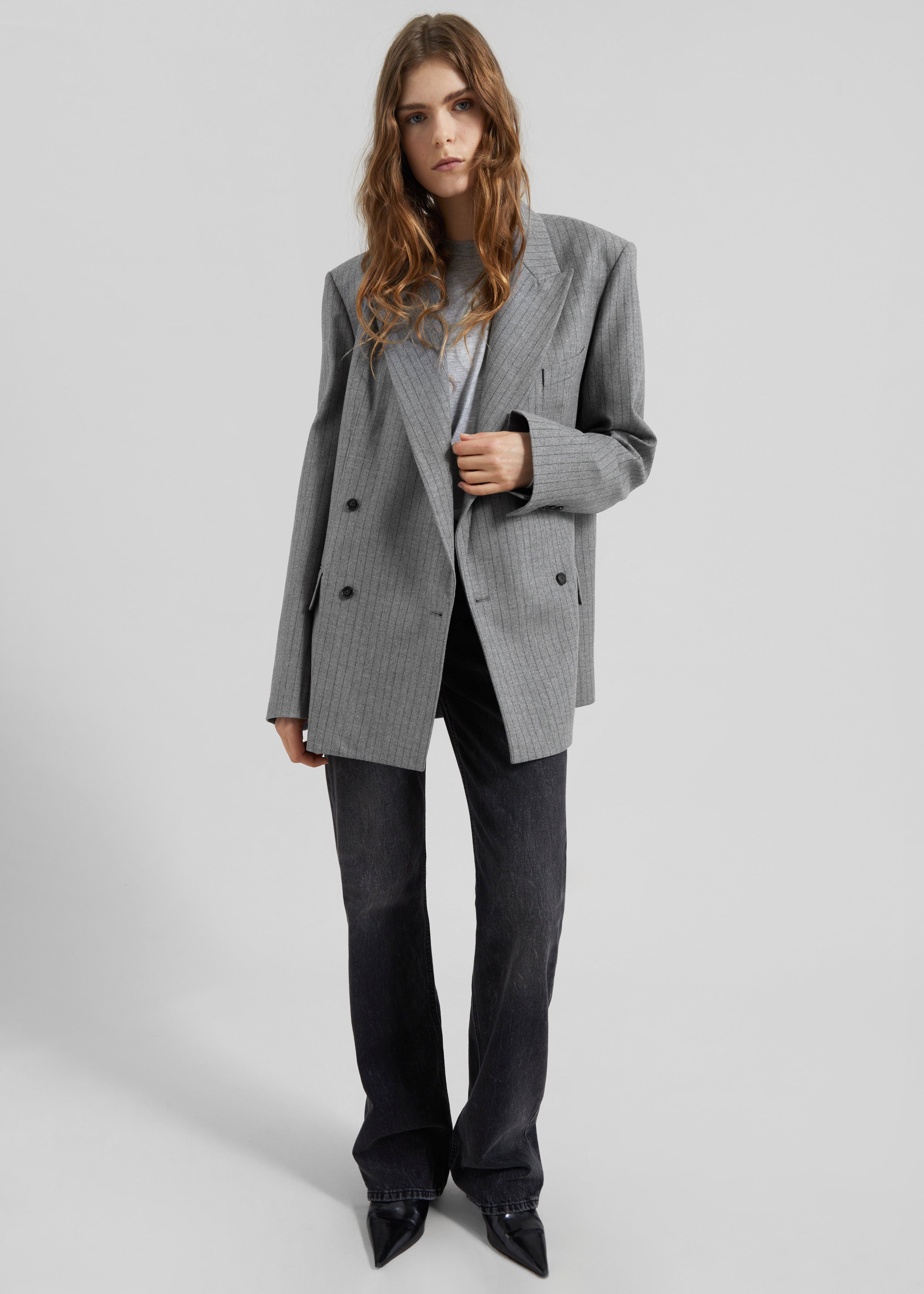 Newark Pinstripe Double Breasted Blazer - Grey/Brown - 4
