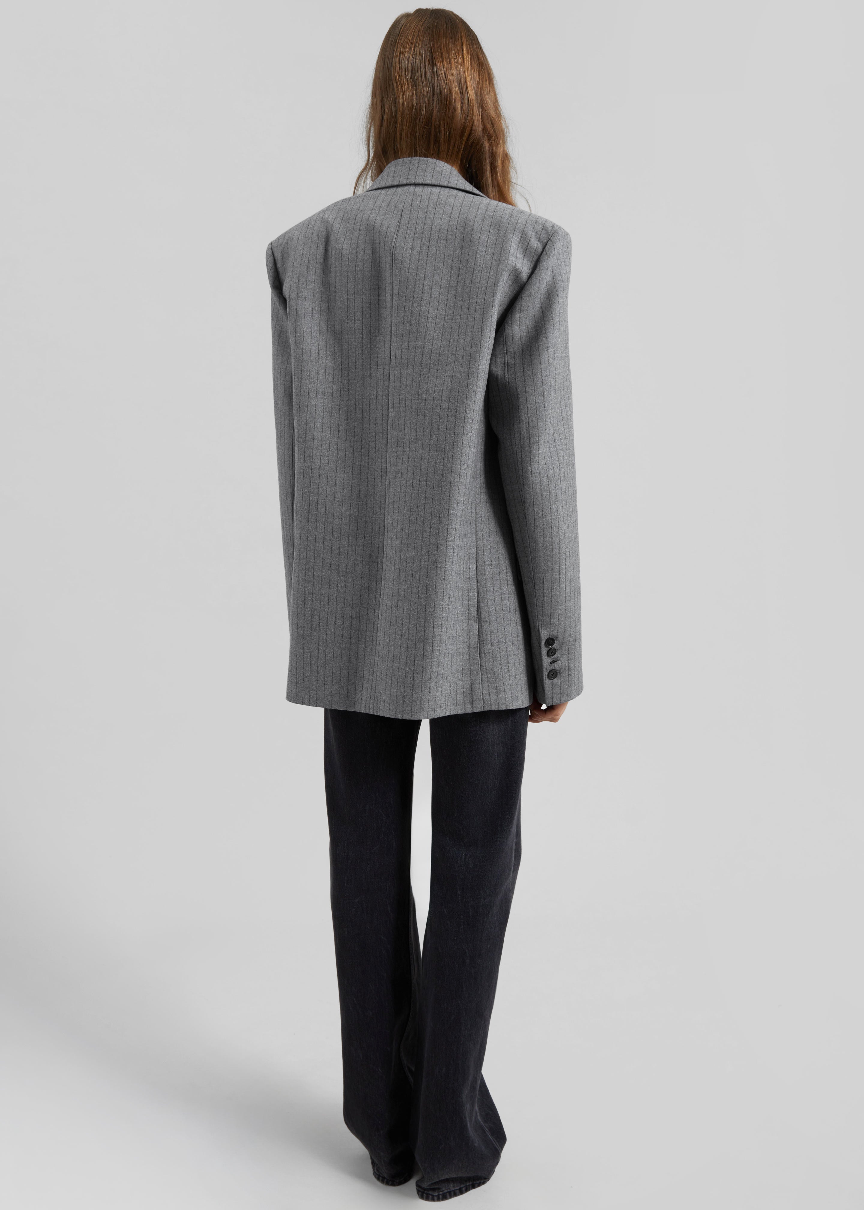 Newark Pinstripe Double Breasted Blazer - Grey/Brown – The Frankie