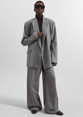 Newark Pinstripe Double Breasted Blazer - Grey/Brown