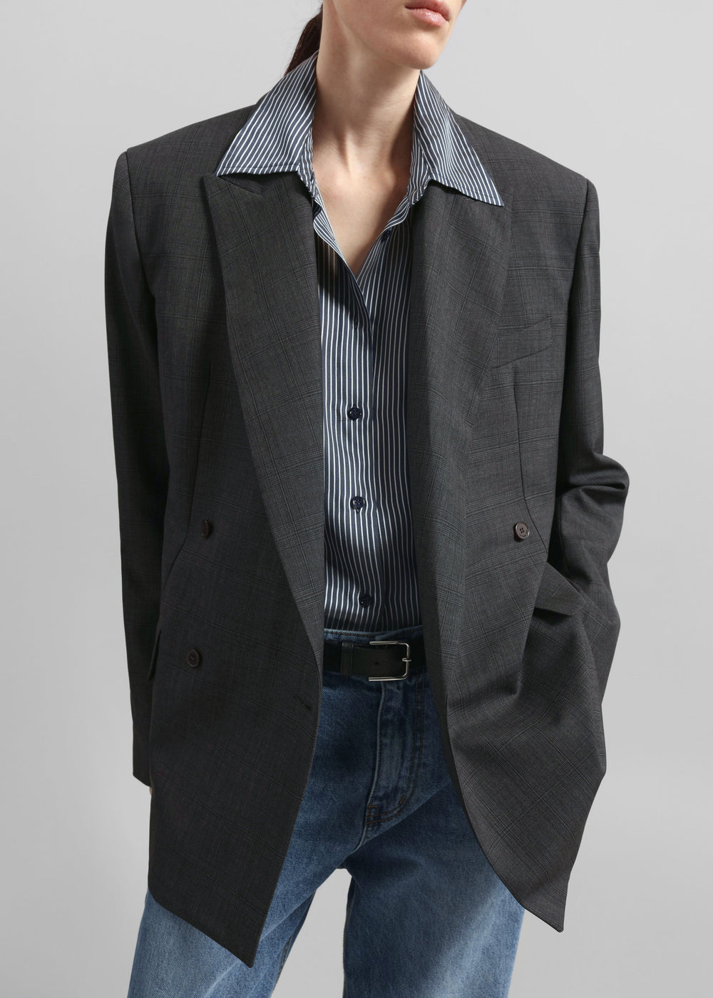 Newark Plaid Double Breasted Blazer - Dark Grey - 1