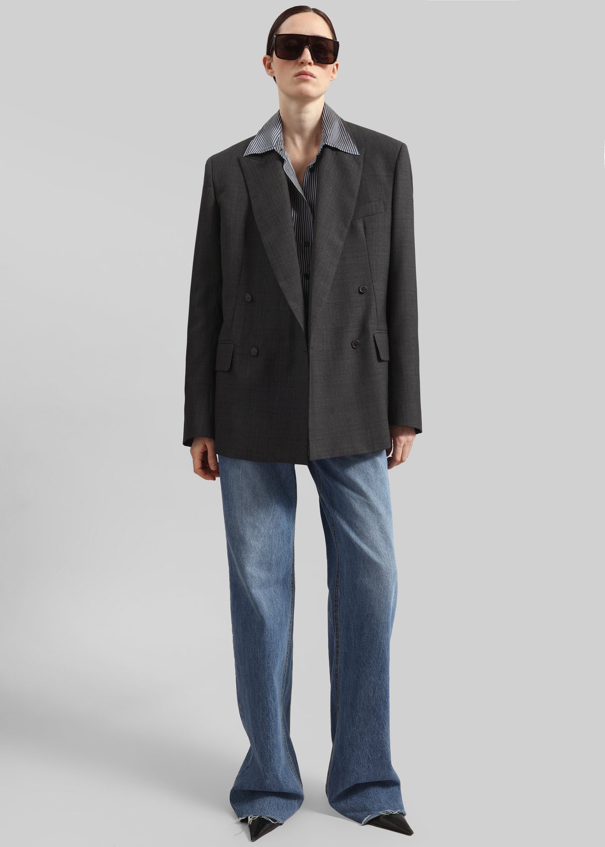 Newark Plaid Double Breasted Blazer - Dark Grey - 1
