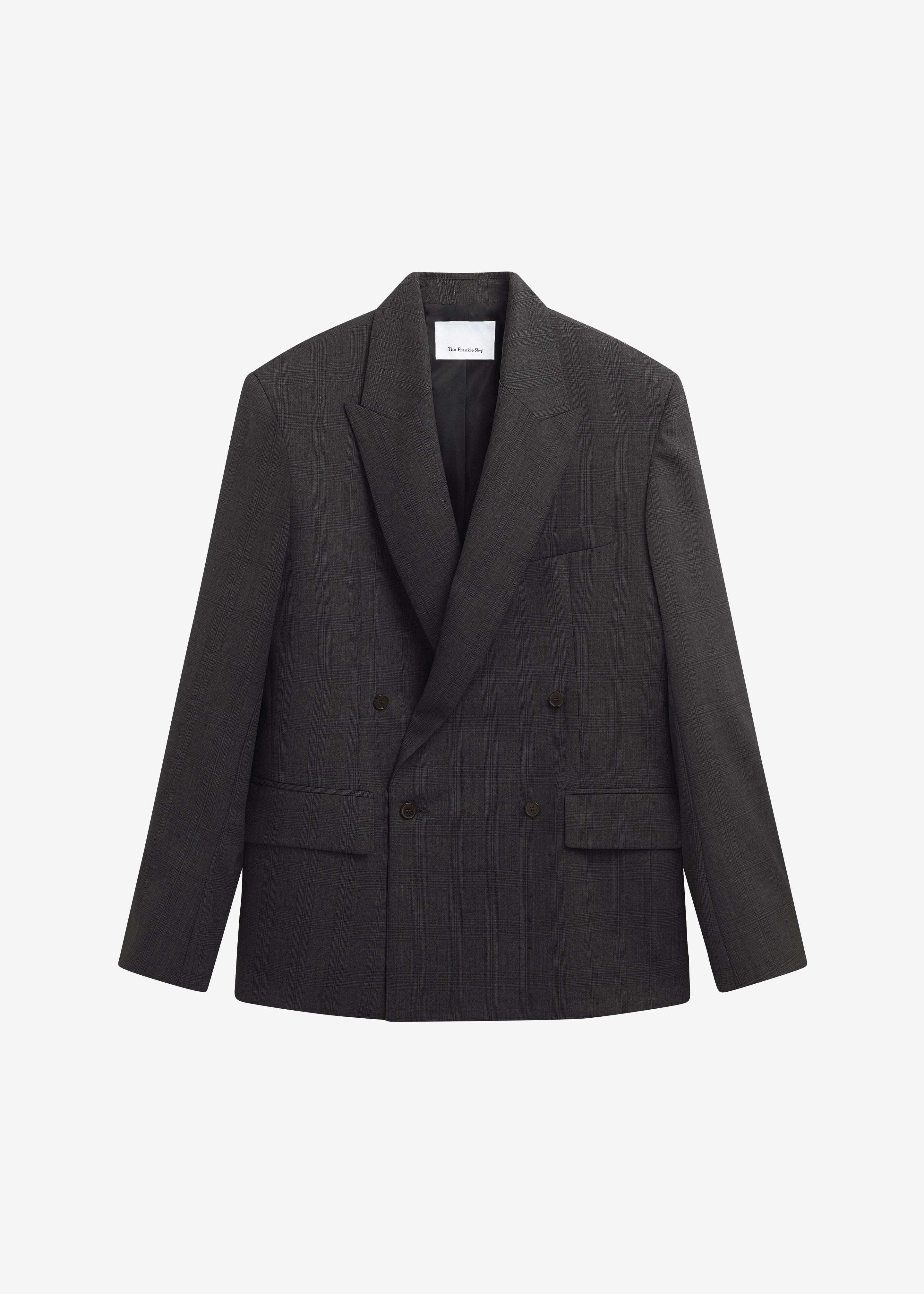 Newark Plaid Double Breasted Blazer - Dark Grey - 5