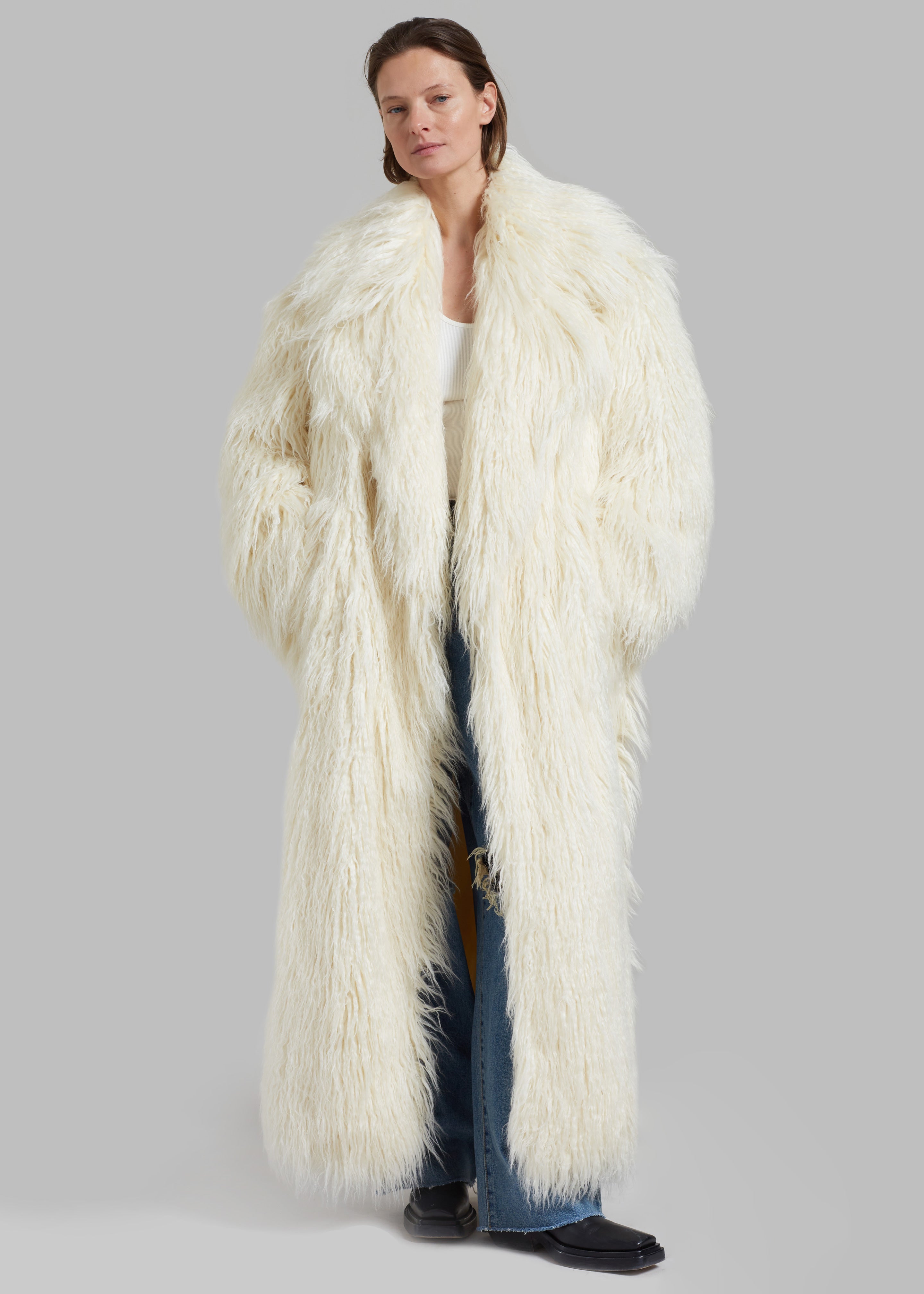 Nicole Long Faux Fur Coat - Off White - 9
