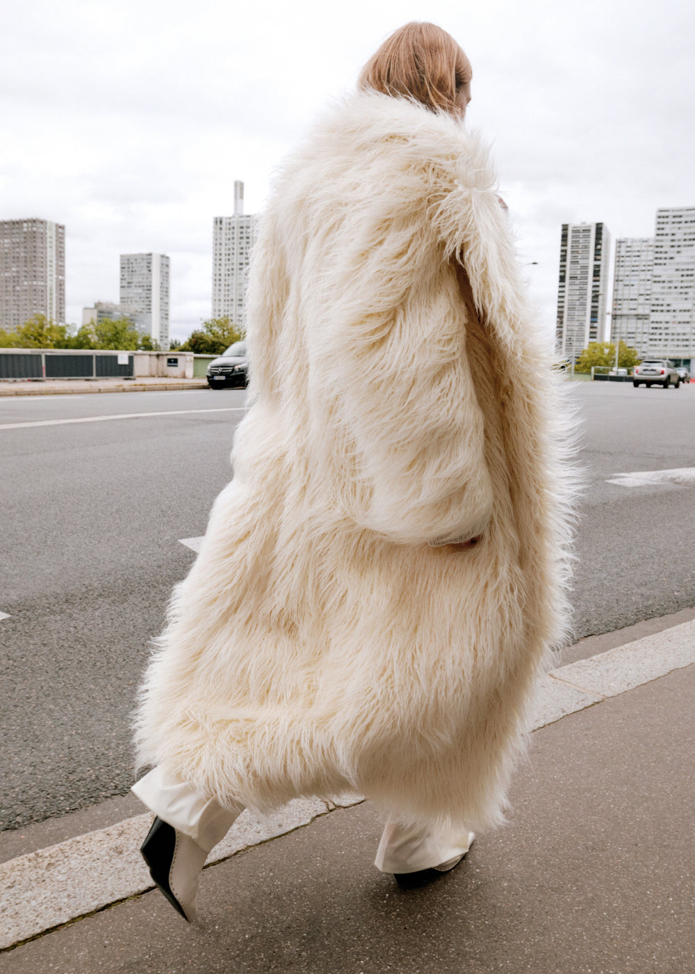 Nicole Long Faux Fur Coat - Off White