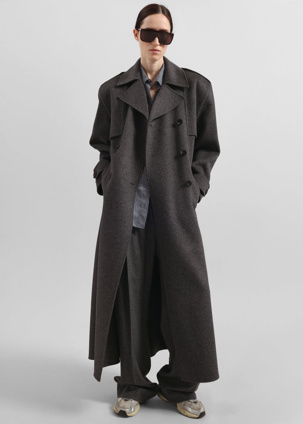 Nikola Padded Trench Coat - Dark Grey Melange