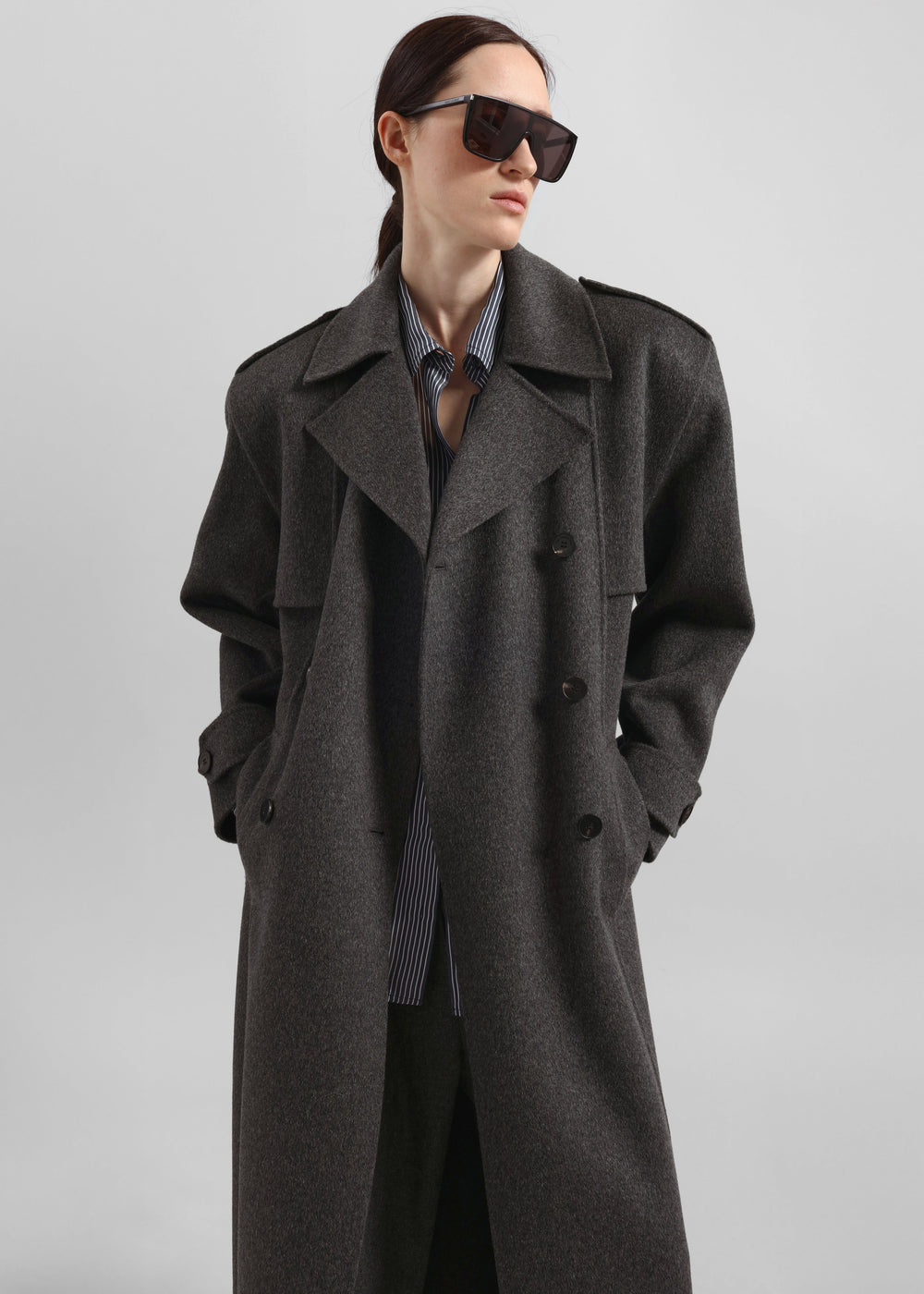 Nikola Padded Trench Coat - Dark Grey Melange - 1