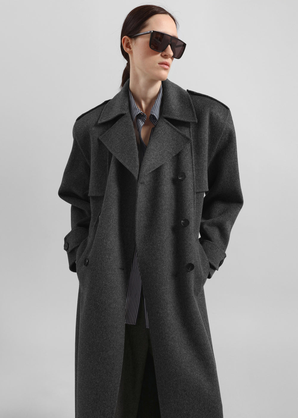 Nikola Padded Trench Coat - Dark Grey Melange - 1
