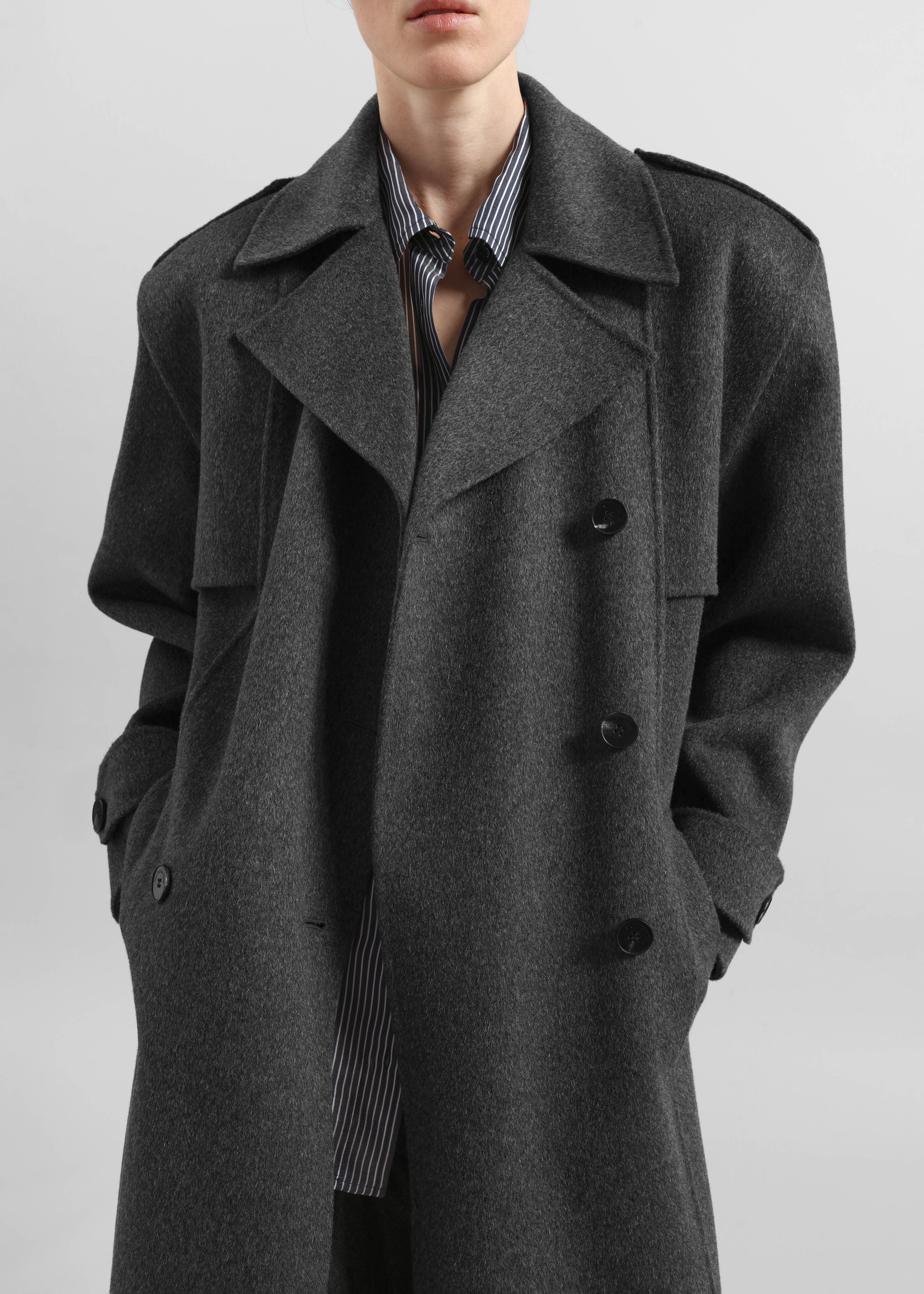 Nikola Padded Trench Coat - Dark Grey Melange - 4