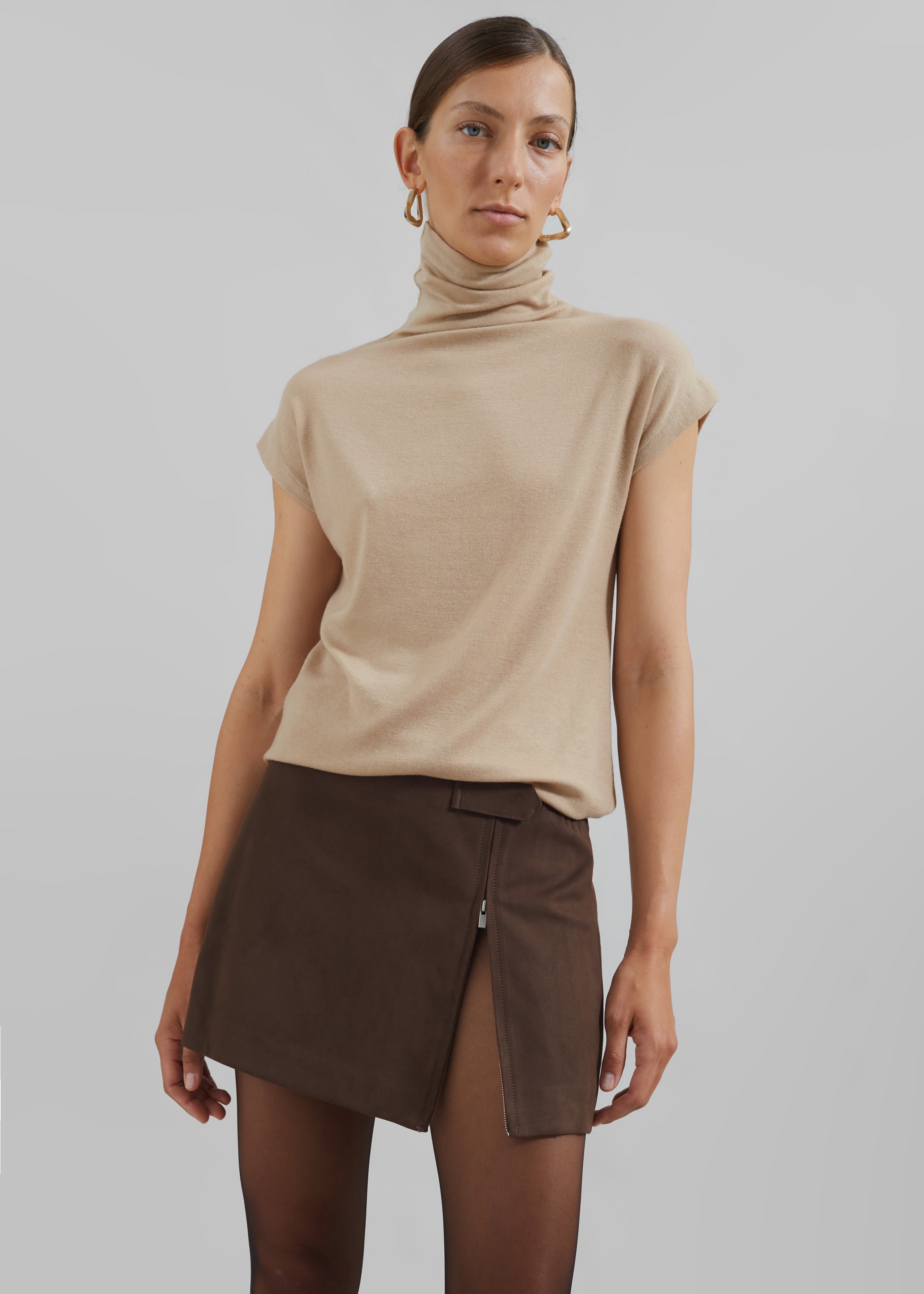 Nile Turtleneck Top - Beige - 1