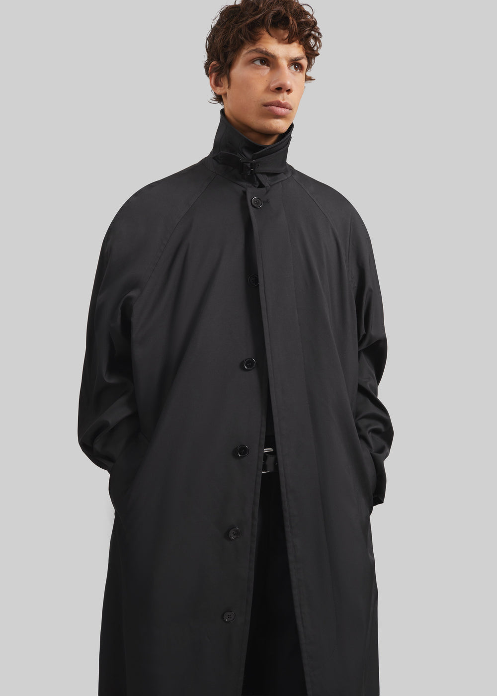 Nils Raglan Sleeve Trench Coat - Black - 1