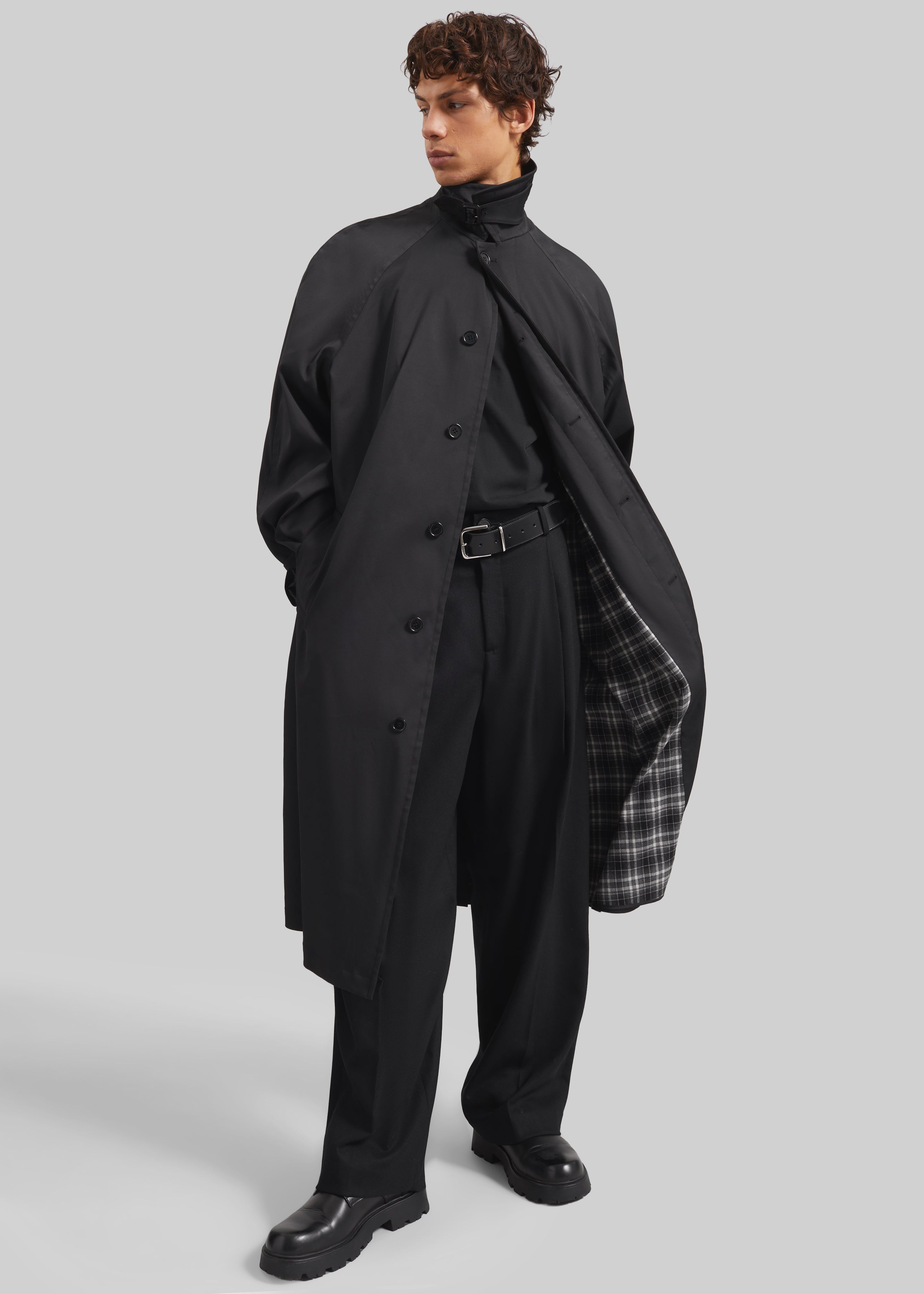 Nils Raglan Sleeve Trench Coat - Black - 1
