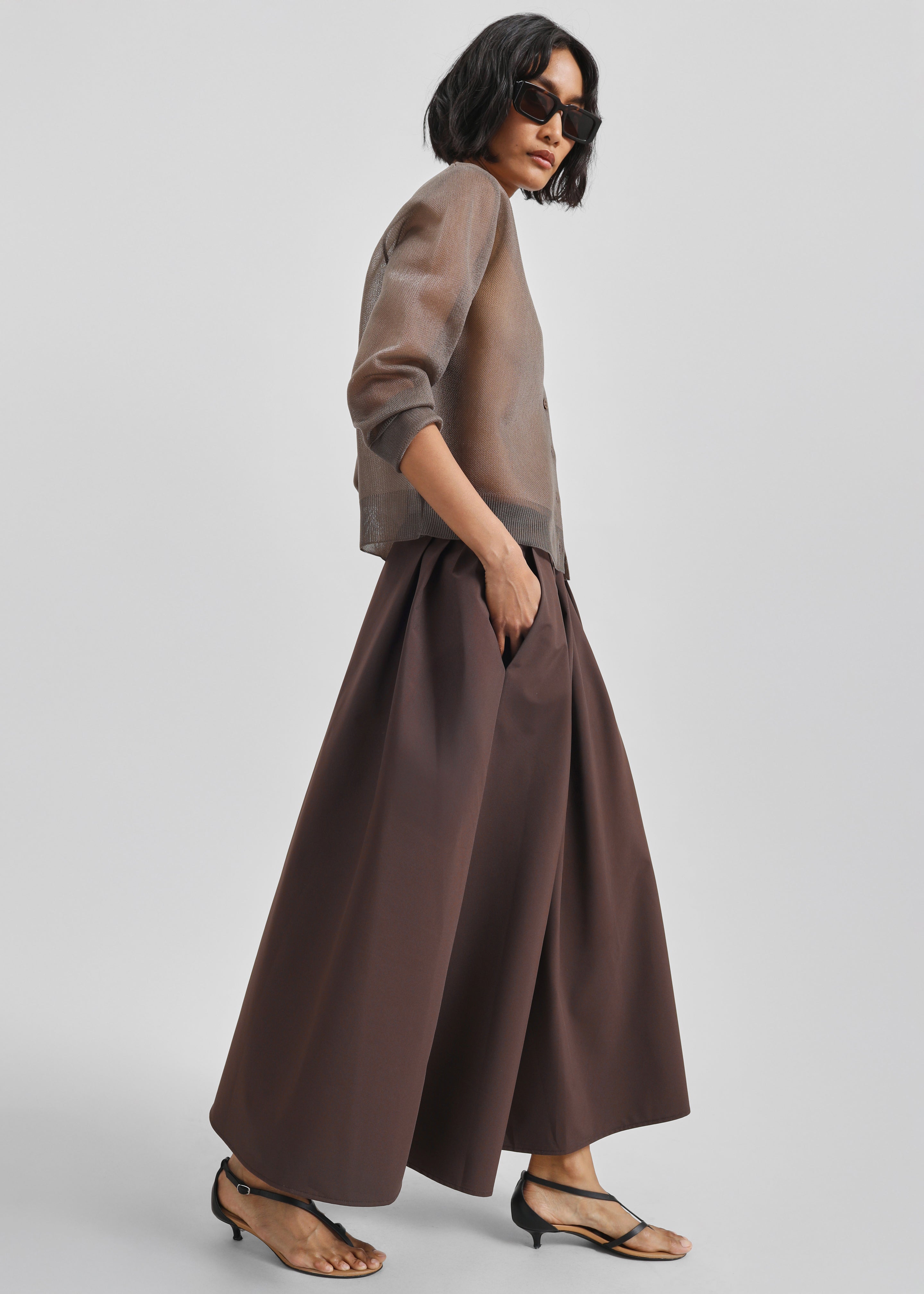 Nimes Voluminous A-Line Maxi Skirt - Brown - 1