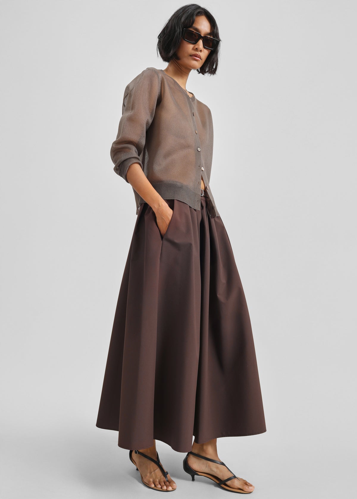 Nimes Voluminous A-Line Maxi Skirt - Brown - 6