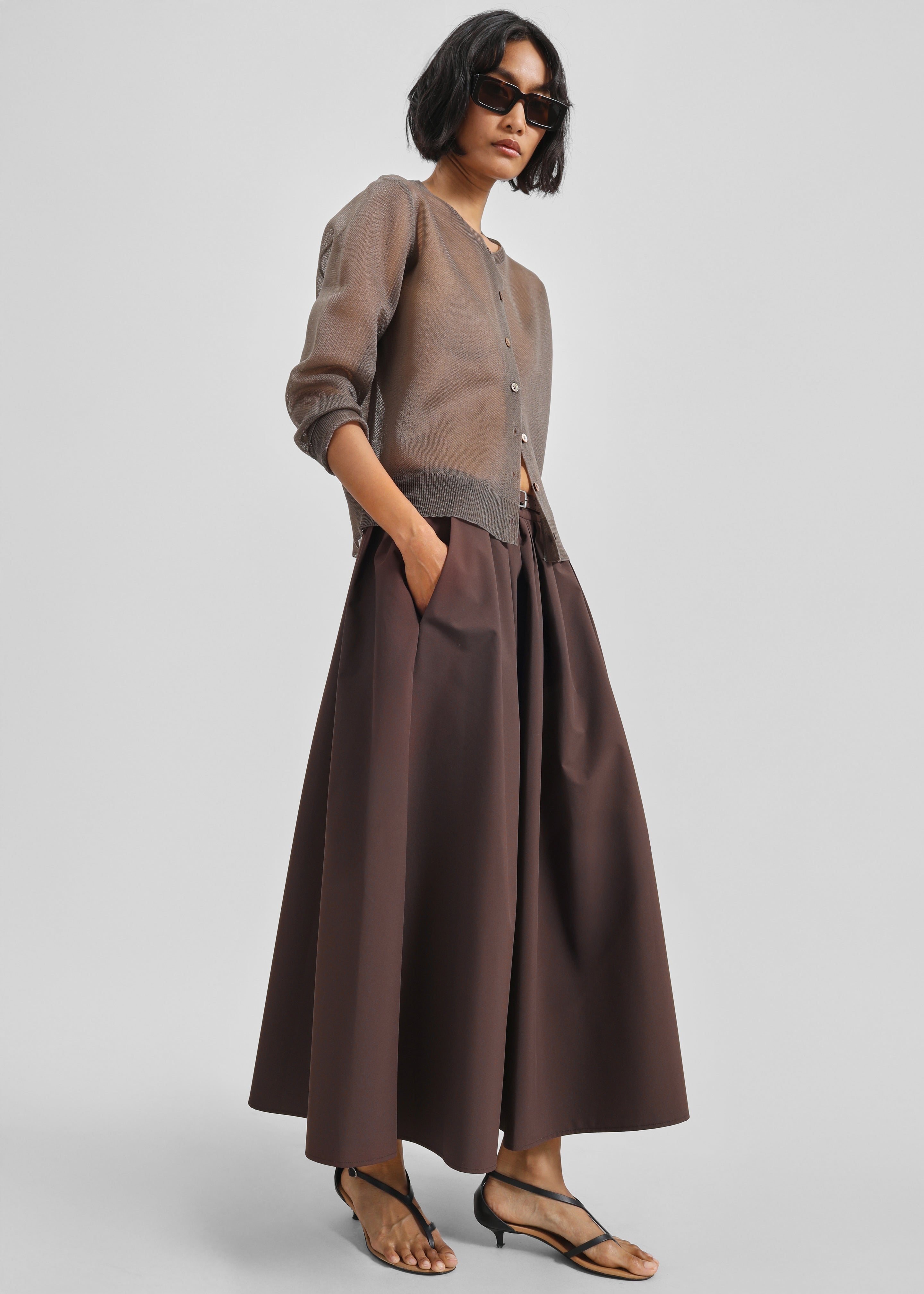 Nimes Voluminous A-Line Maxi Skirt - Brown - 6