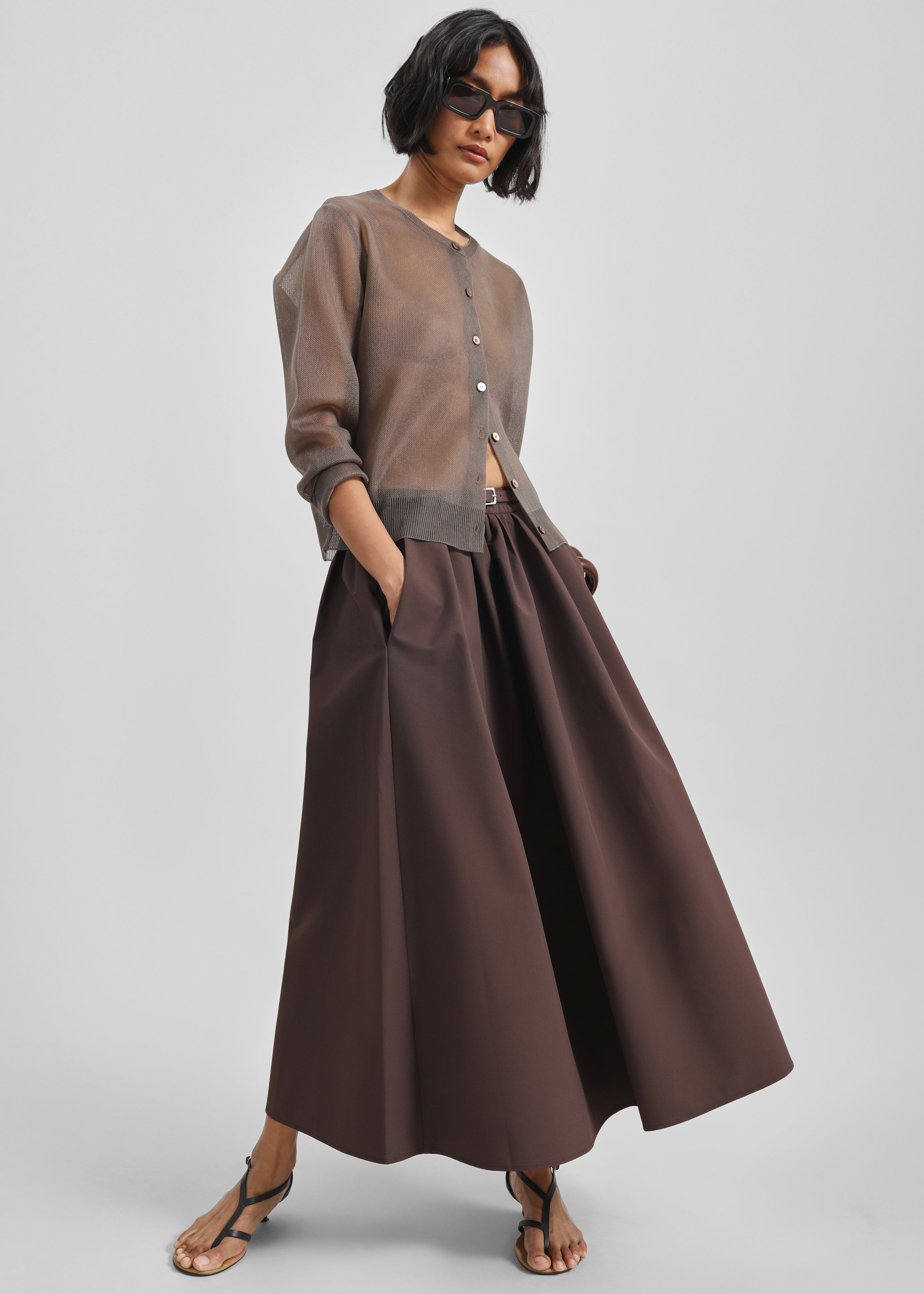 Nimes Voluminous A-Line Maxi Skirt - Brown - 3