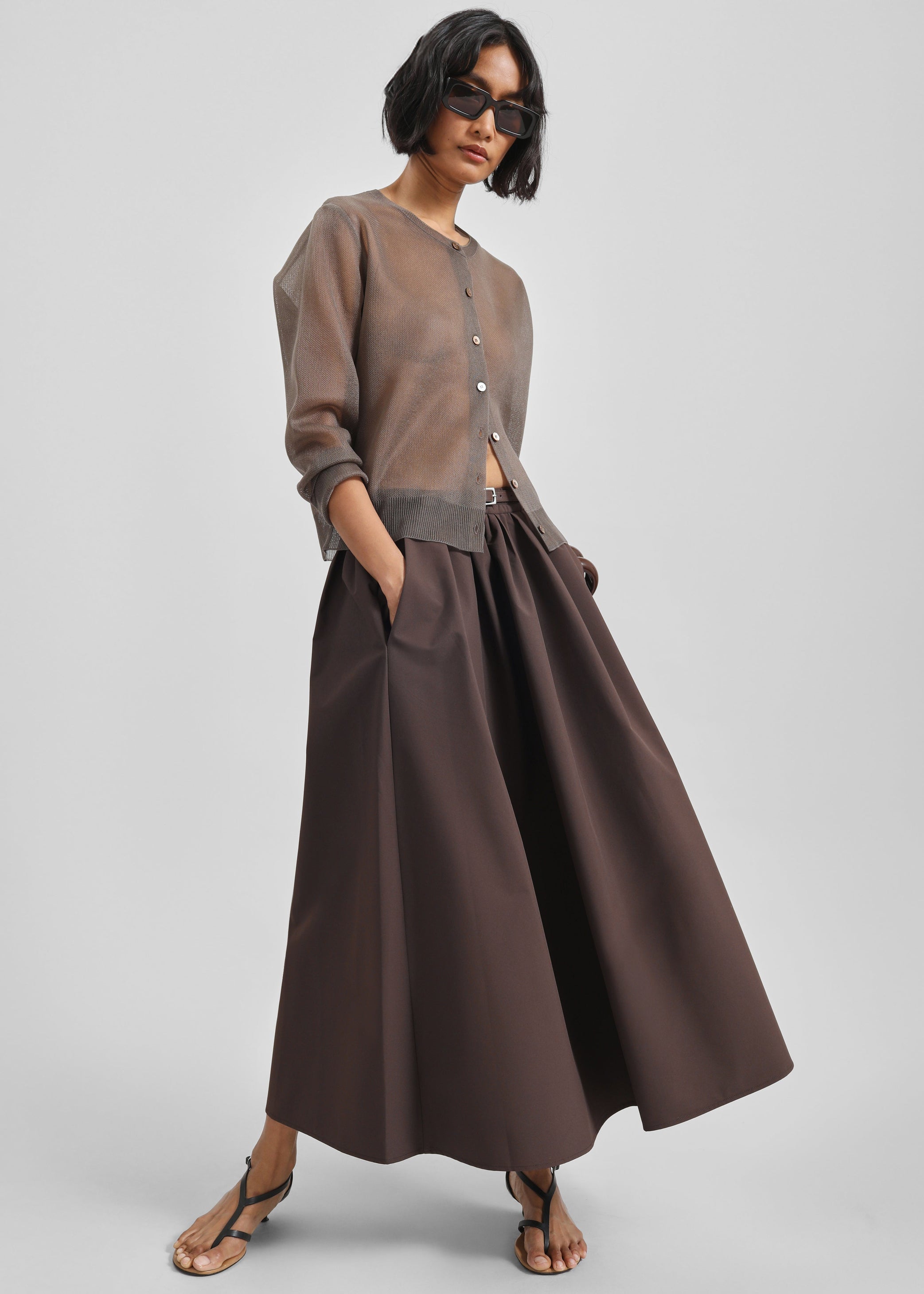 Shop the look image for Nimes Voluminous A-Line Maxi Skirt - Brown